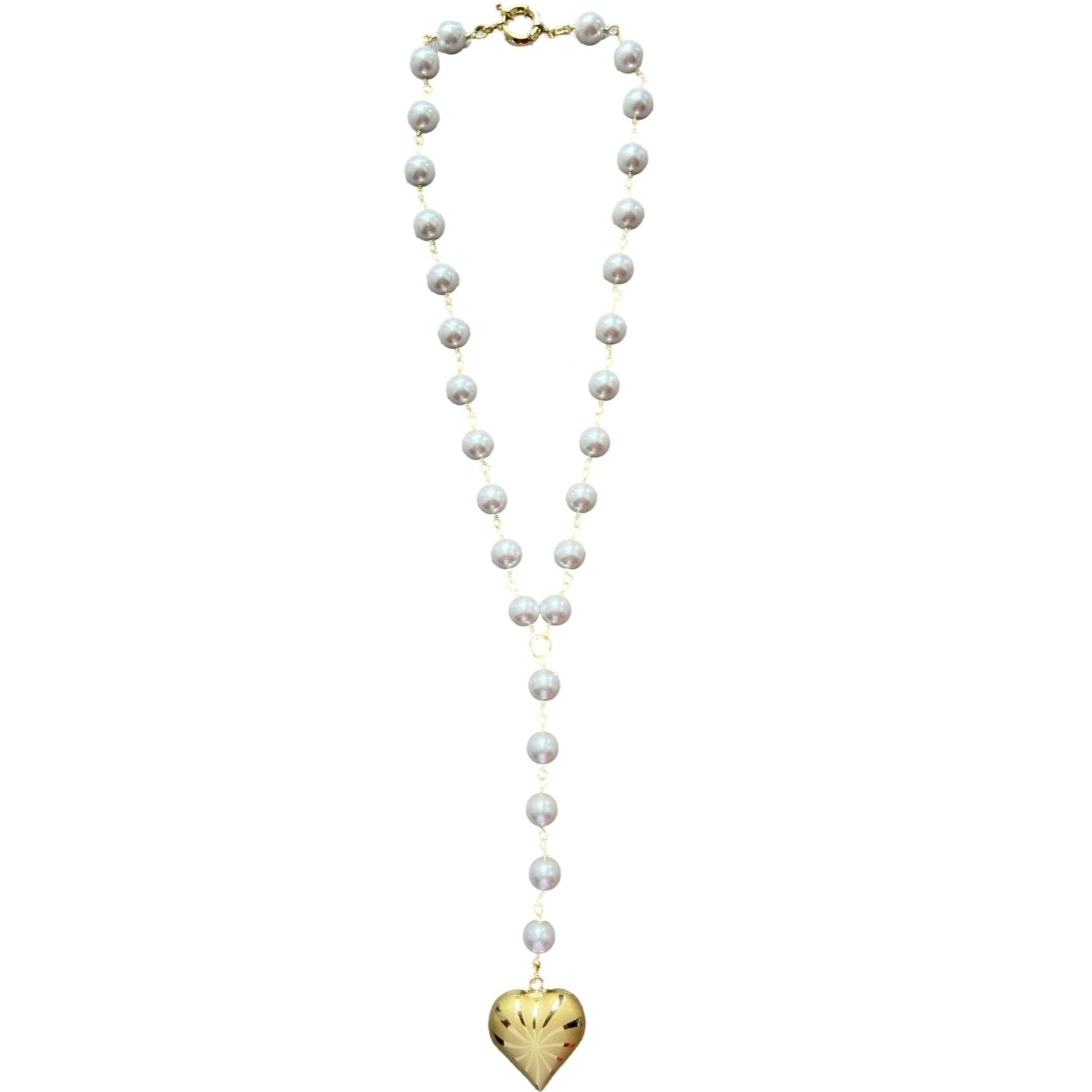 Awesome Metallic Faux Pearl Angel Hearts Lariat Toggle popular Chain Necklace 9379