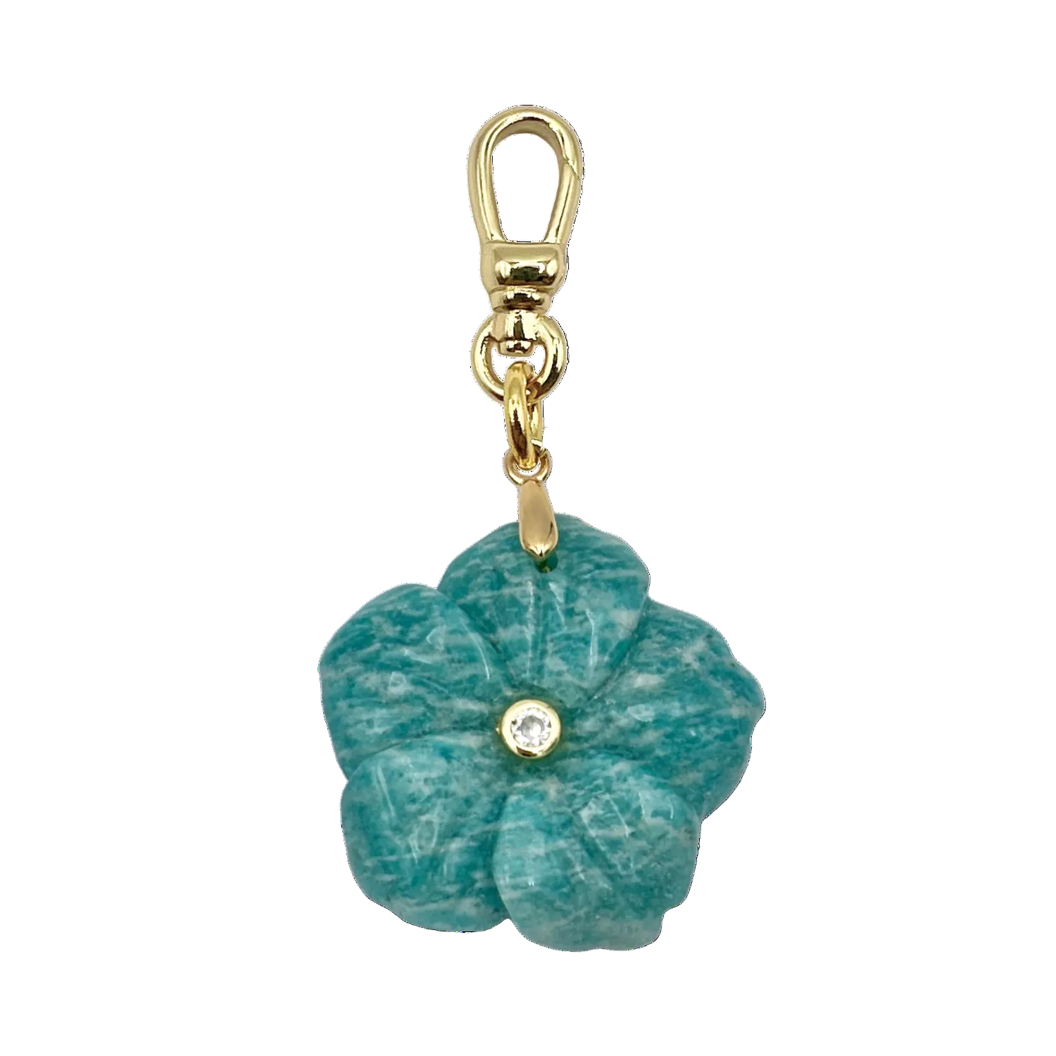 Blue semi-precious flower pendant with rhinestone center piece with gold charm clip by HOLST+LEE