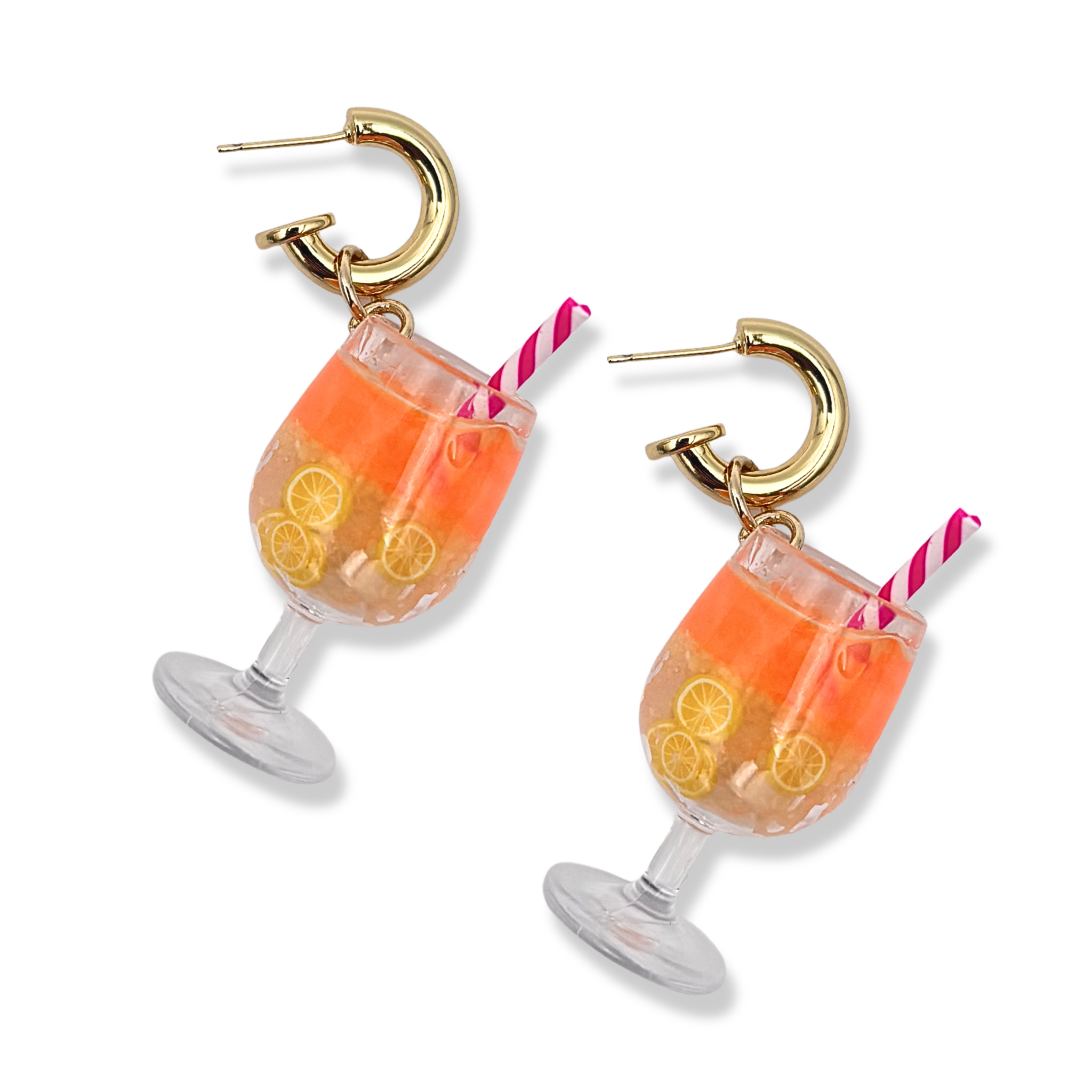 Aperol spritz cocktail drop earrings with gold hoop by HOLST+LEE