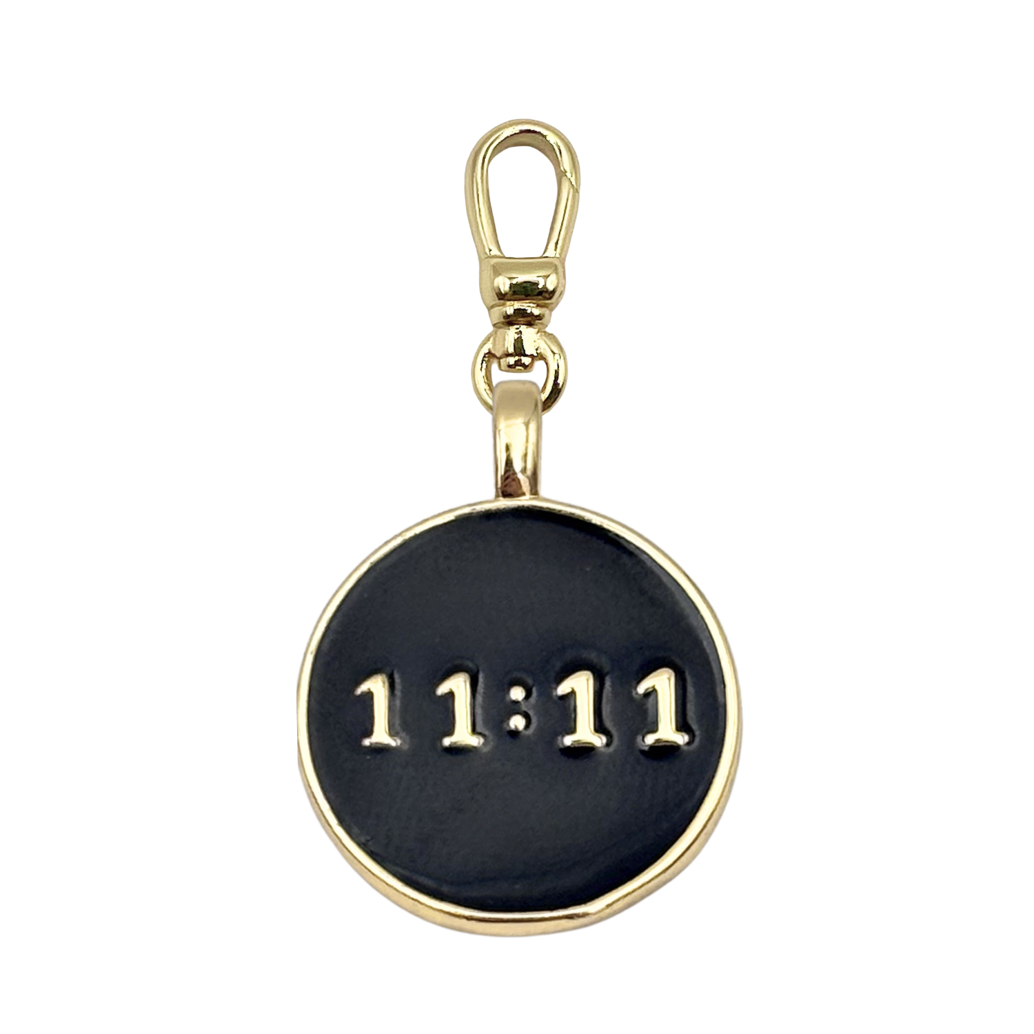 Black enamel 11:11 angel number charm with gold text with gold charm clip by HOLST+LEE