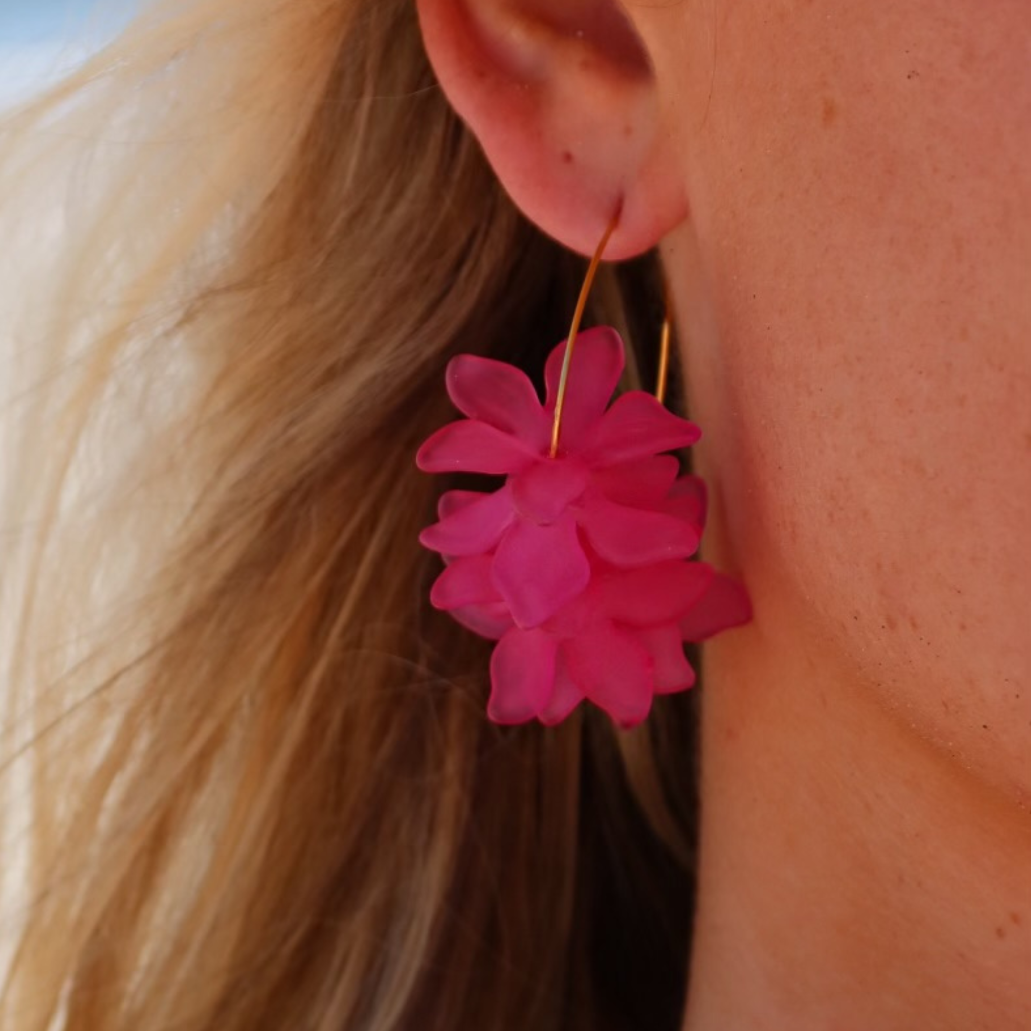 Fuchsia Floral Hoop Earrings