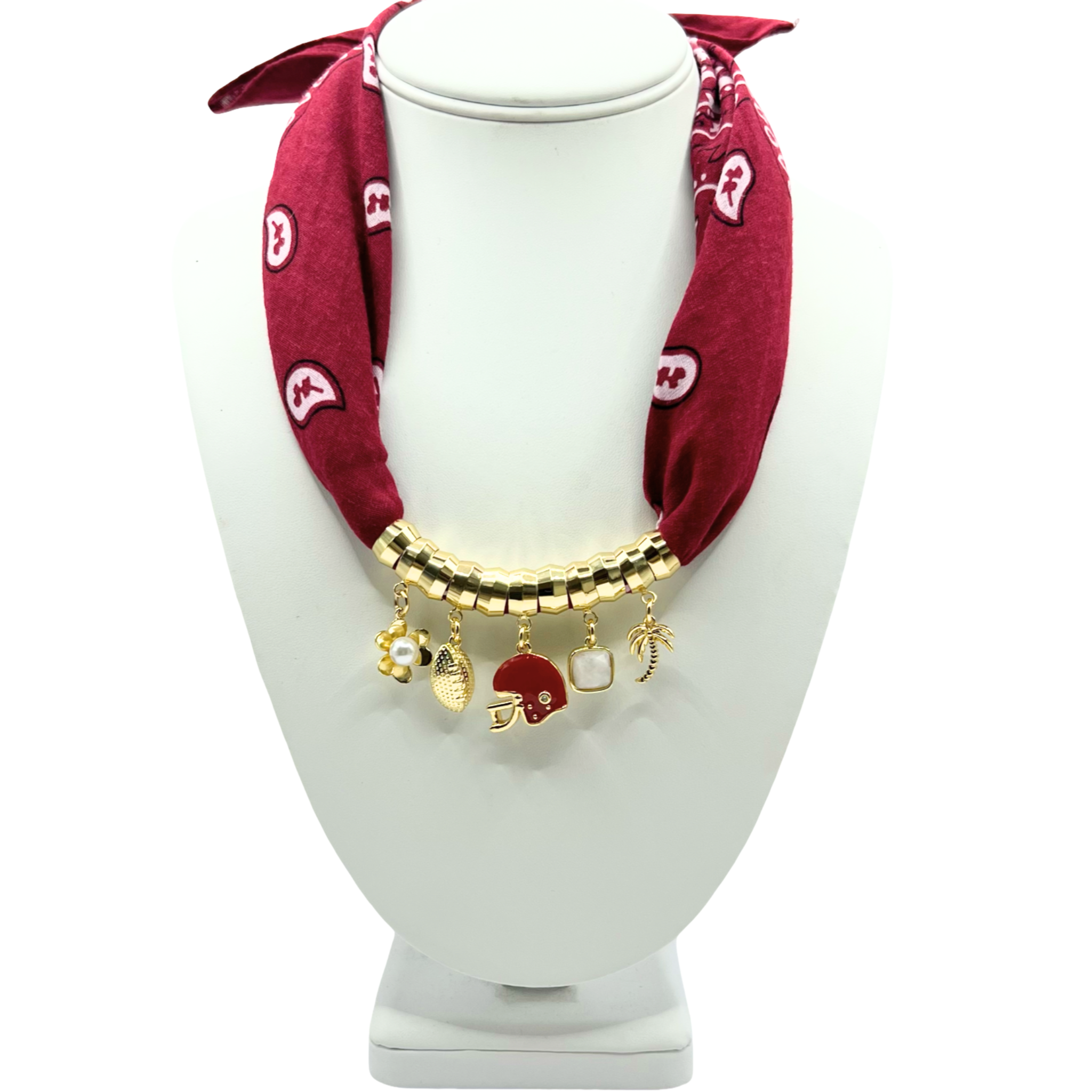 Game Day Bandana Necklace - Garnet/White/Black