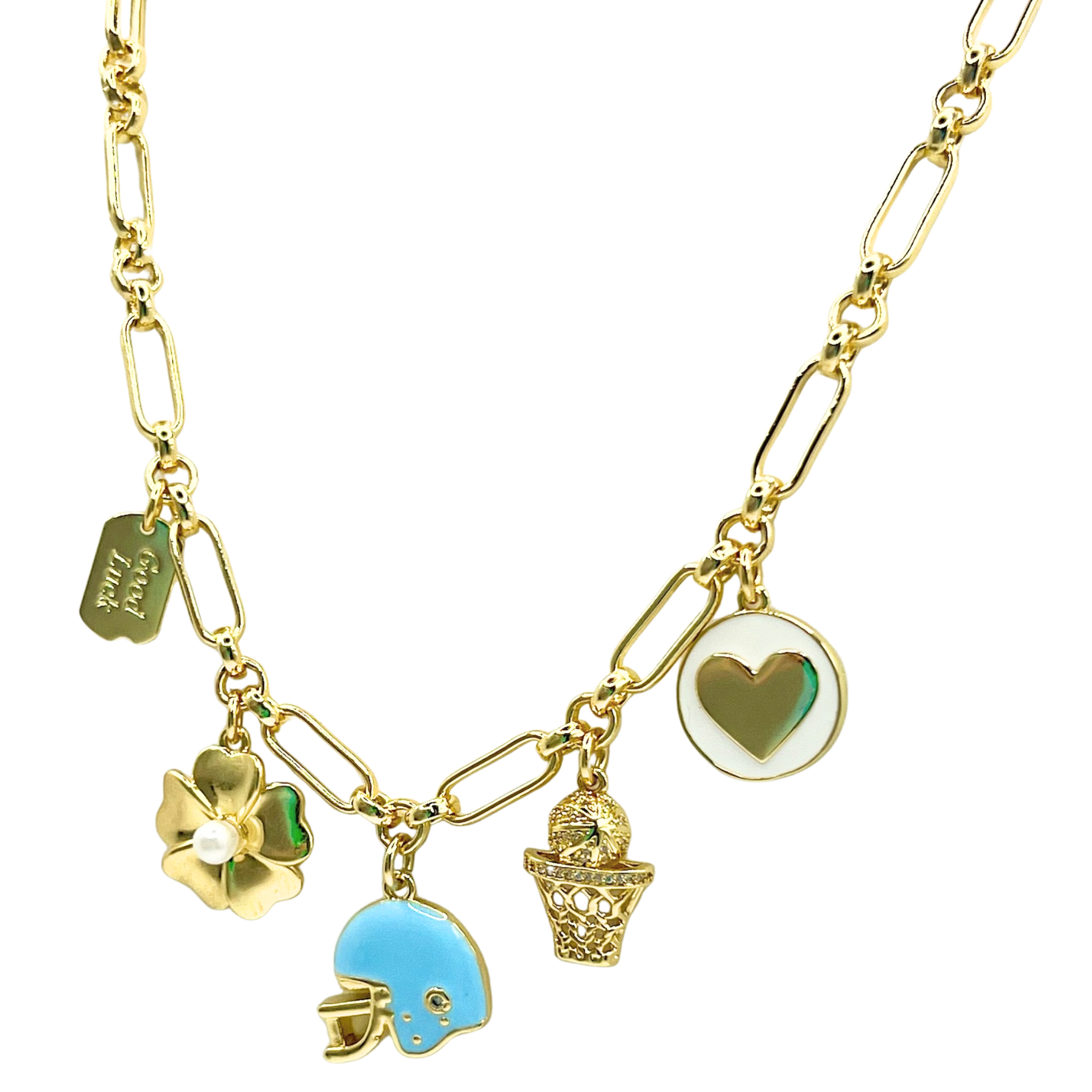 Game Day Spirit Charm Necklace - Carolina Blue & White