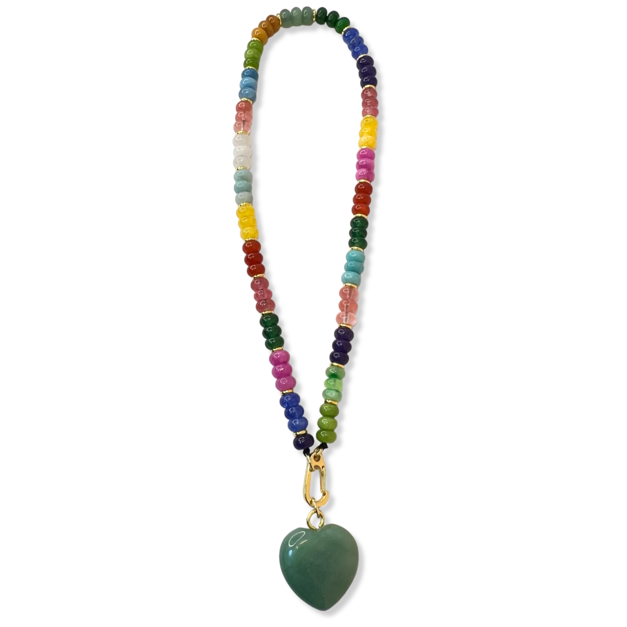 Multicolor gemstone beaded necklace with gold accents and semi-precious heart pendant by HOLST+LEE