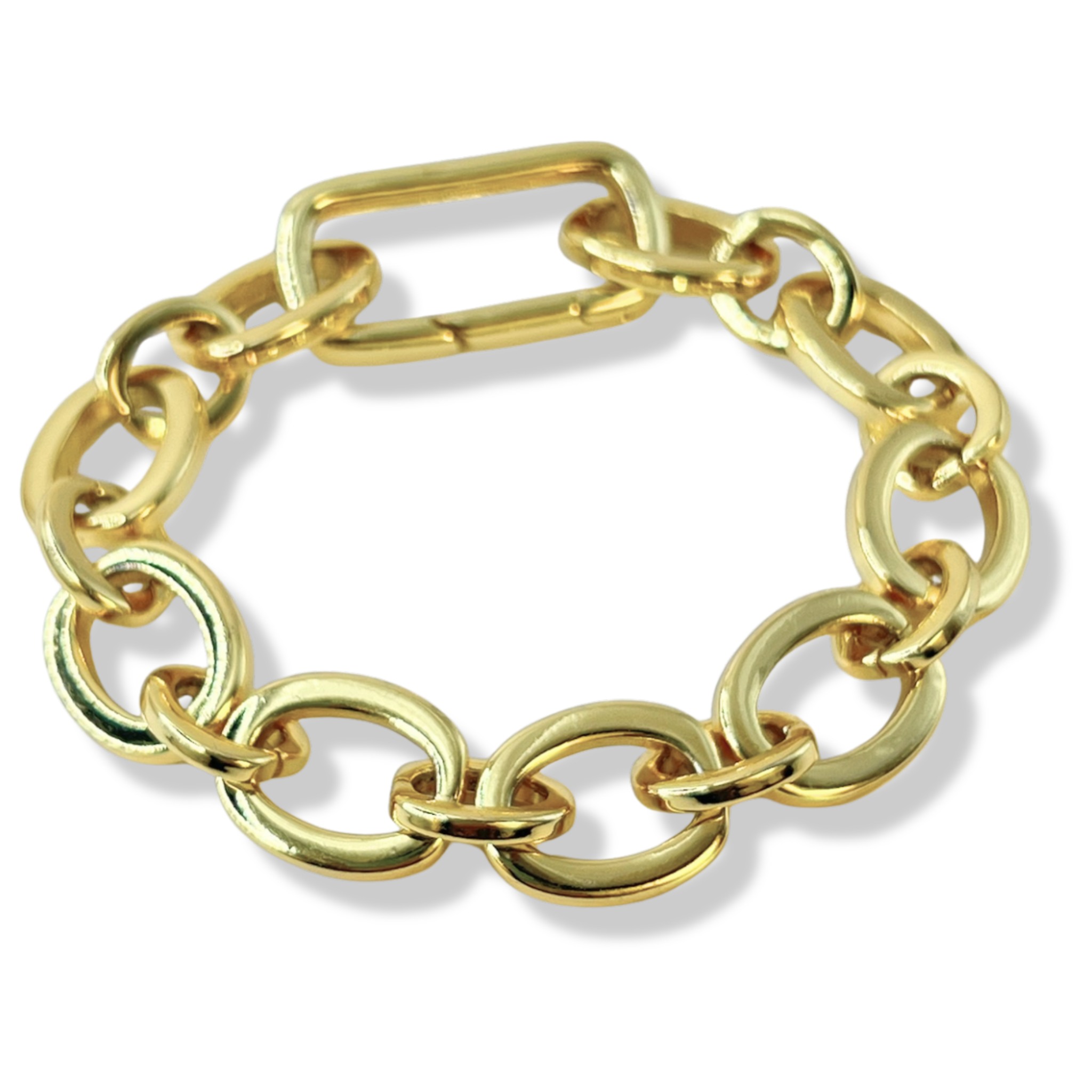 Chunky gold oval link bracelet with gold carabiner clasp by HOLST+LEE