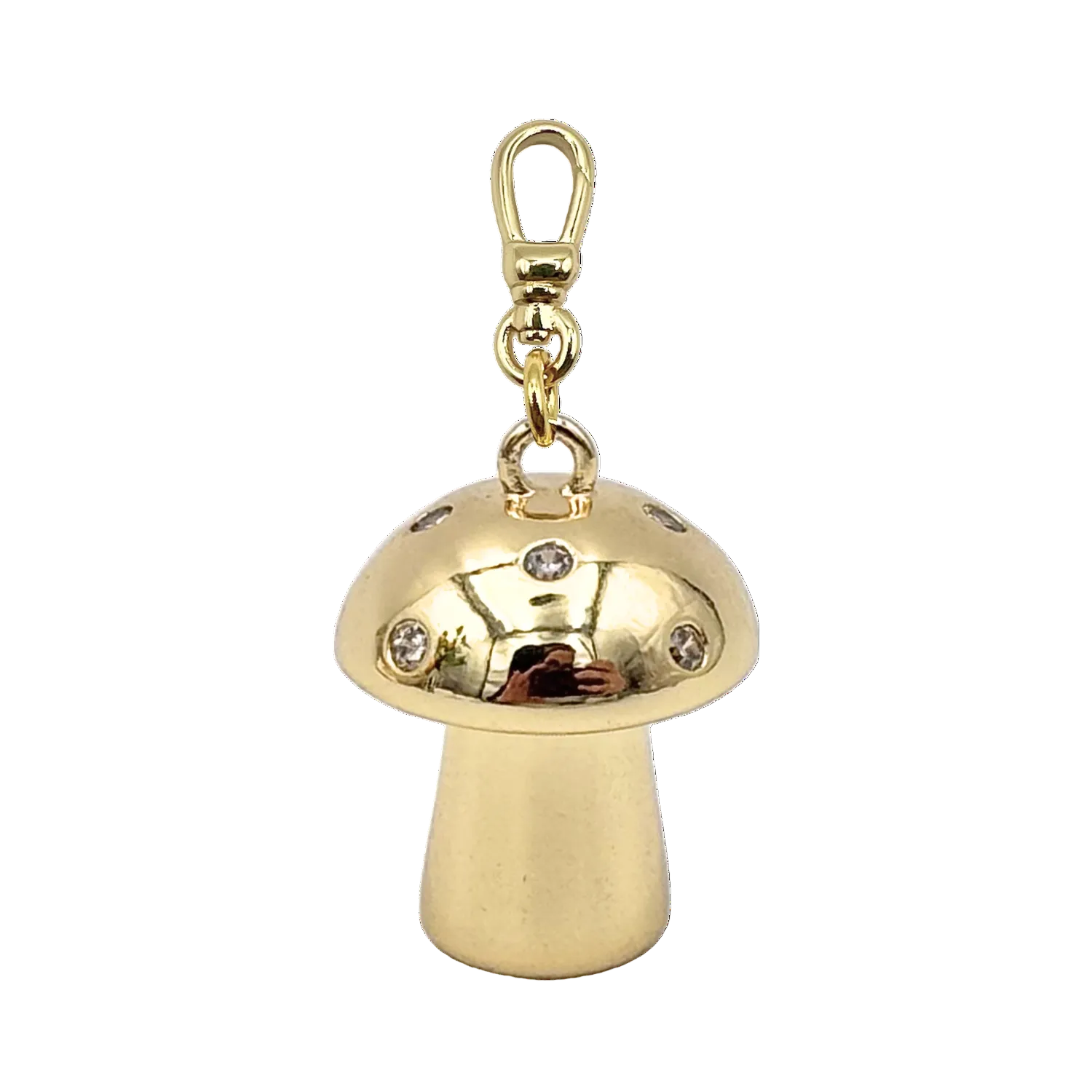 Gold 3D mushroom charm with rhinestones and a gold charm clip HOLST+LEE