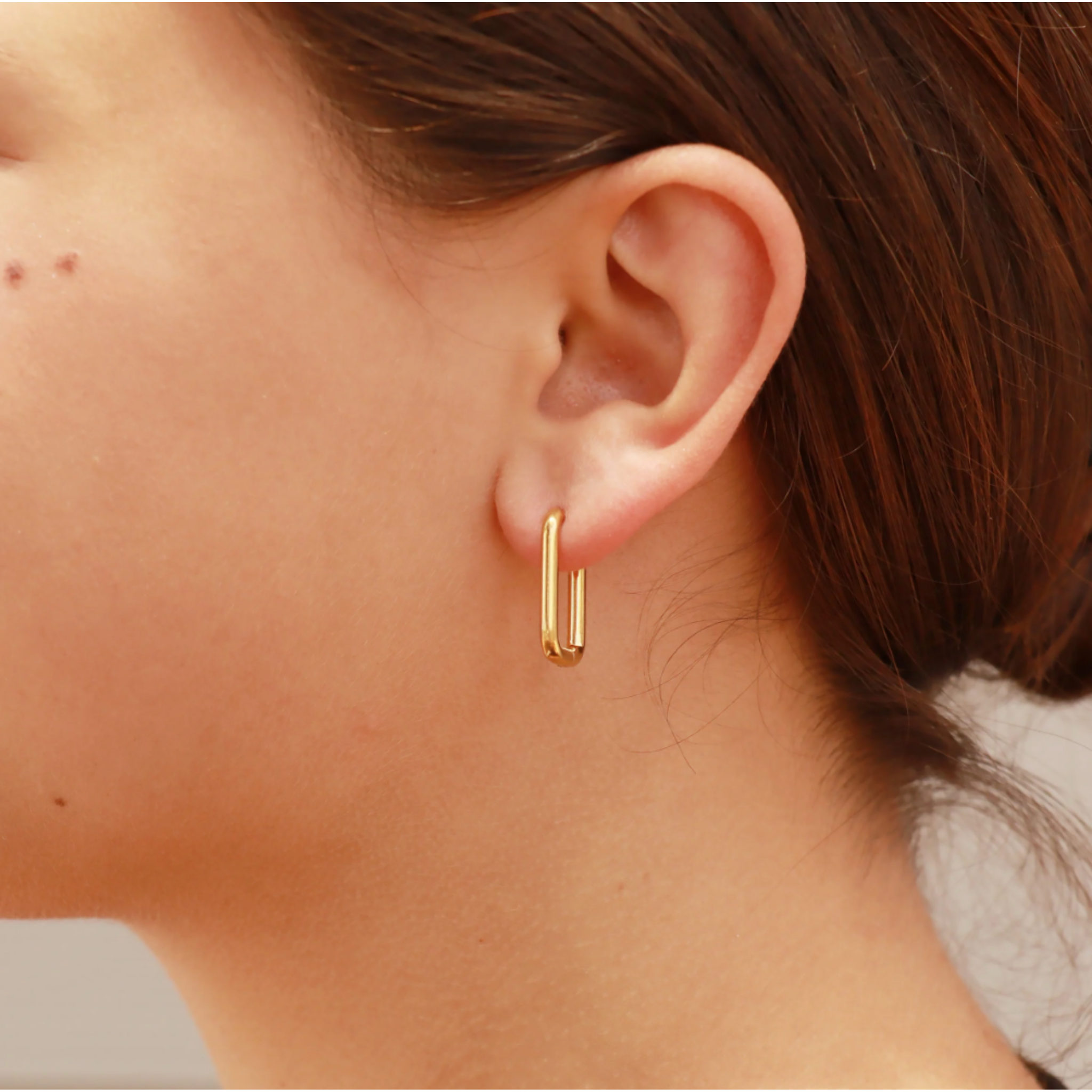 Gold Rectangle Hoop- on model