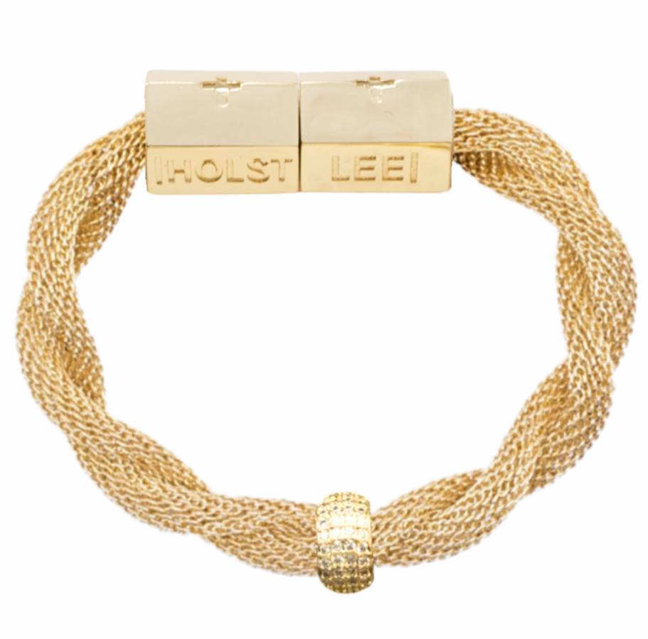 Gold Twisted Mesh Bracelet with Stone Signature Clasp