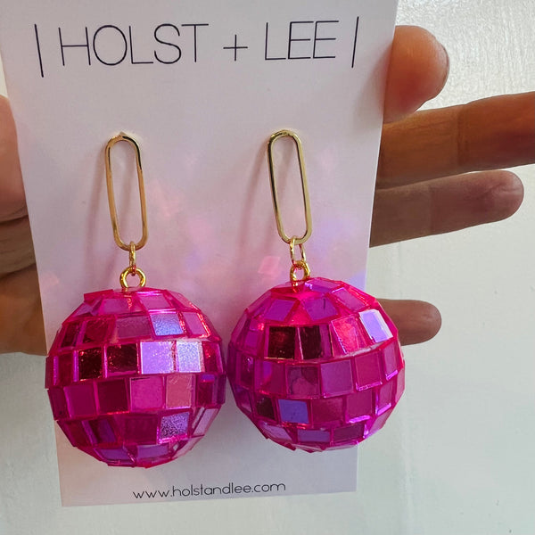 Hot Pink Disco Ball Earrings