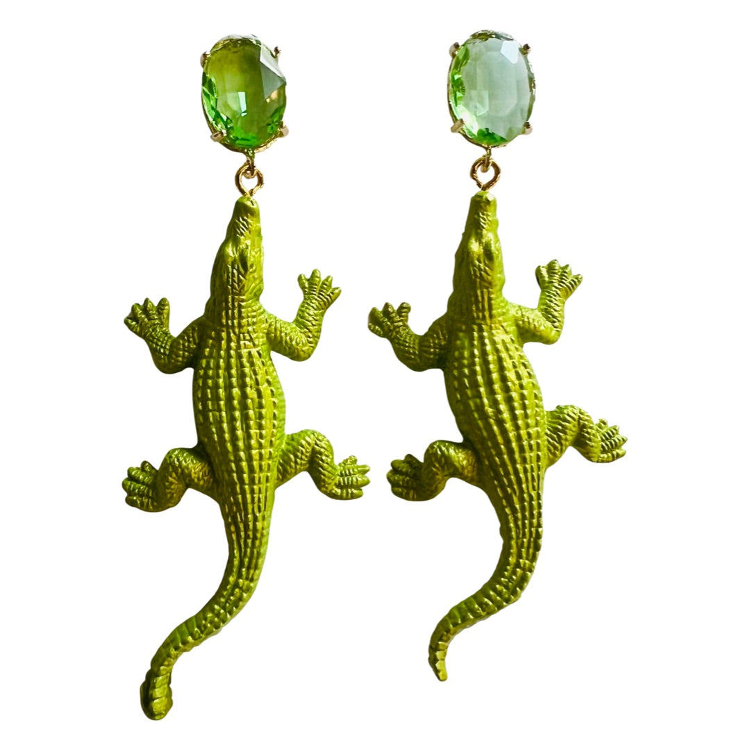 Alligator Earrings Lime Green