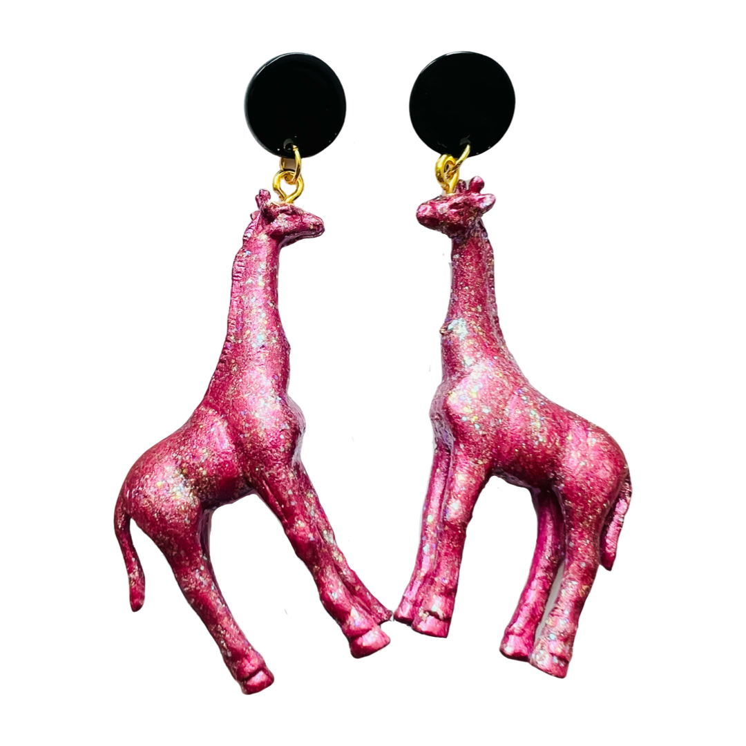Animal Earrings Hot Pink Giraffe