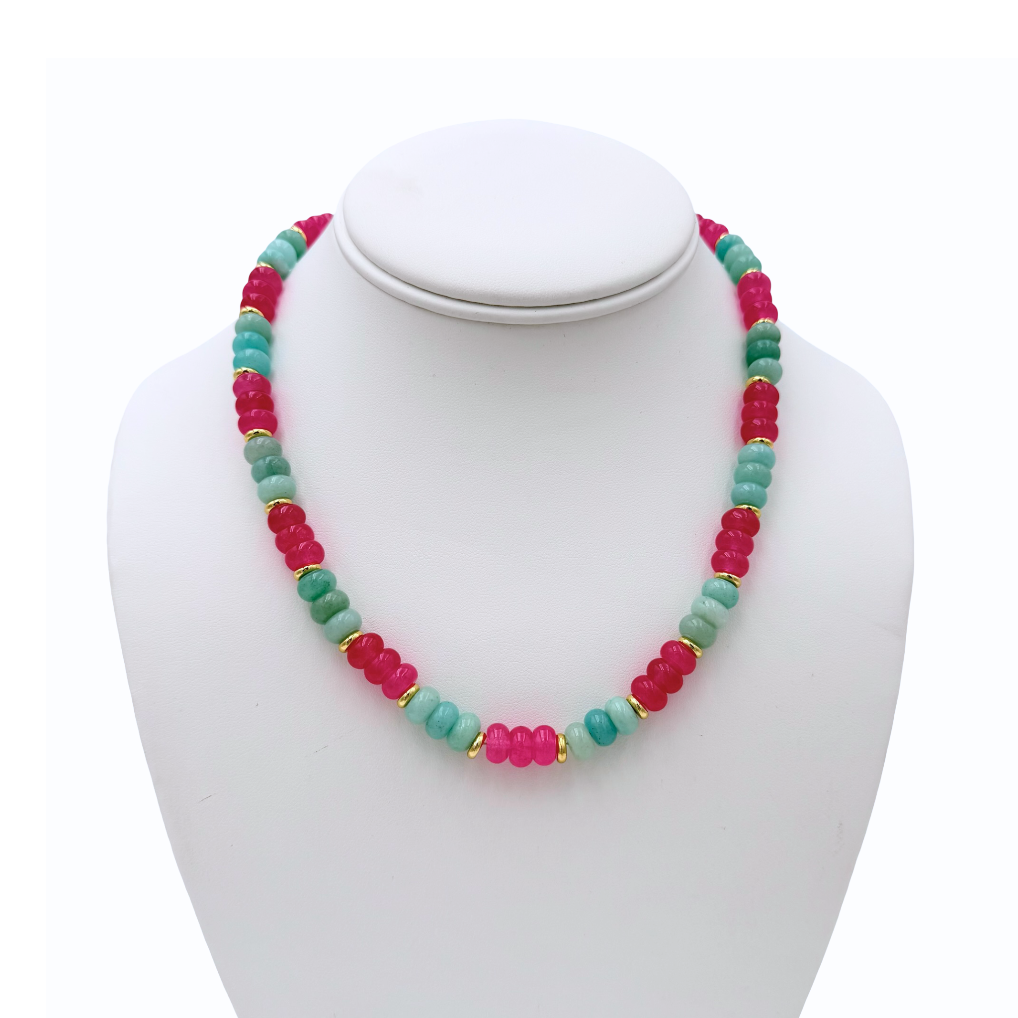 Pink and blue gemstone beaded necklace with gold accents by HOLST+LEE