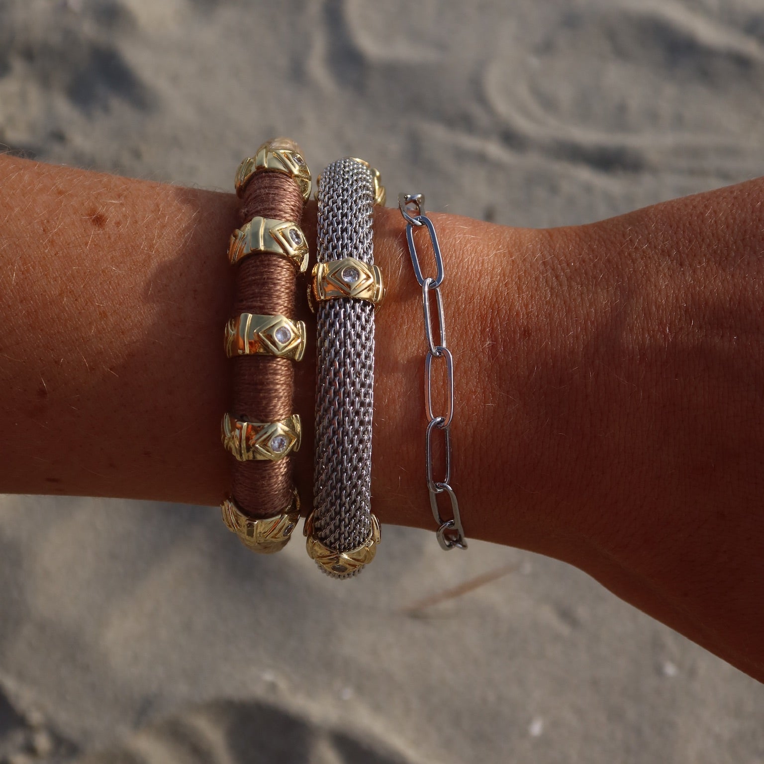 Mesh Evil Eye Bracelet Two Tone Bracelet with Signature Magnetic Clasp