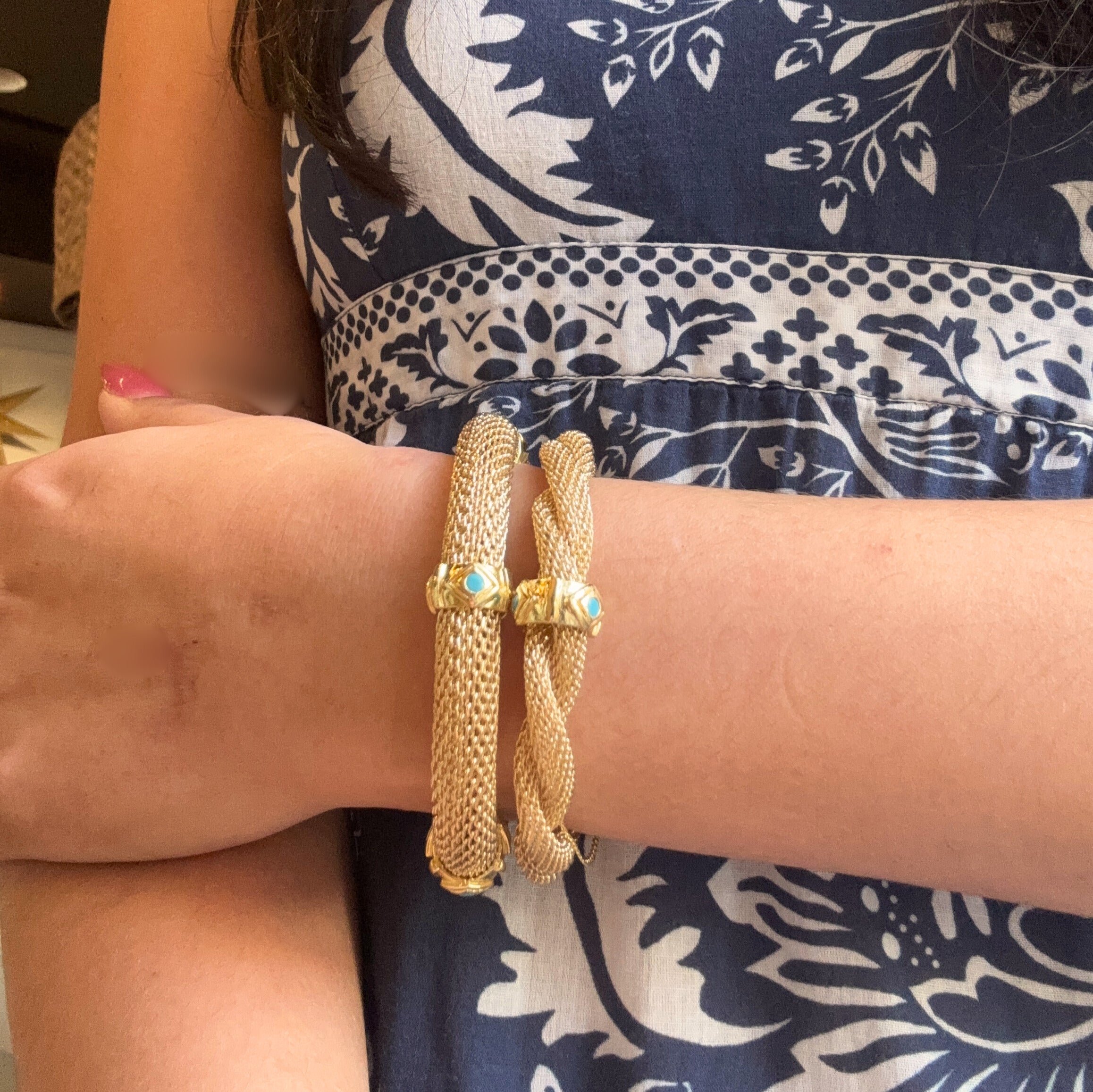 Mesh Twisted Gold with Turquoise Evil Eye