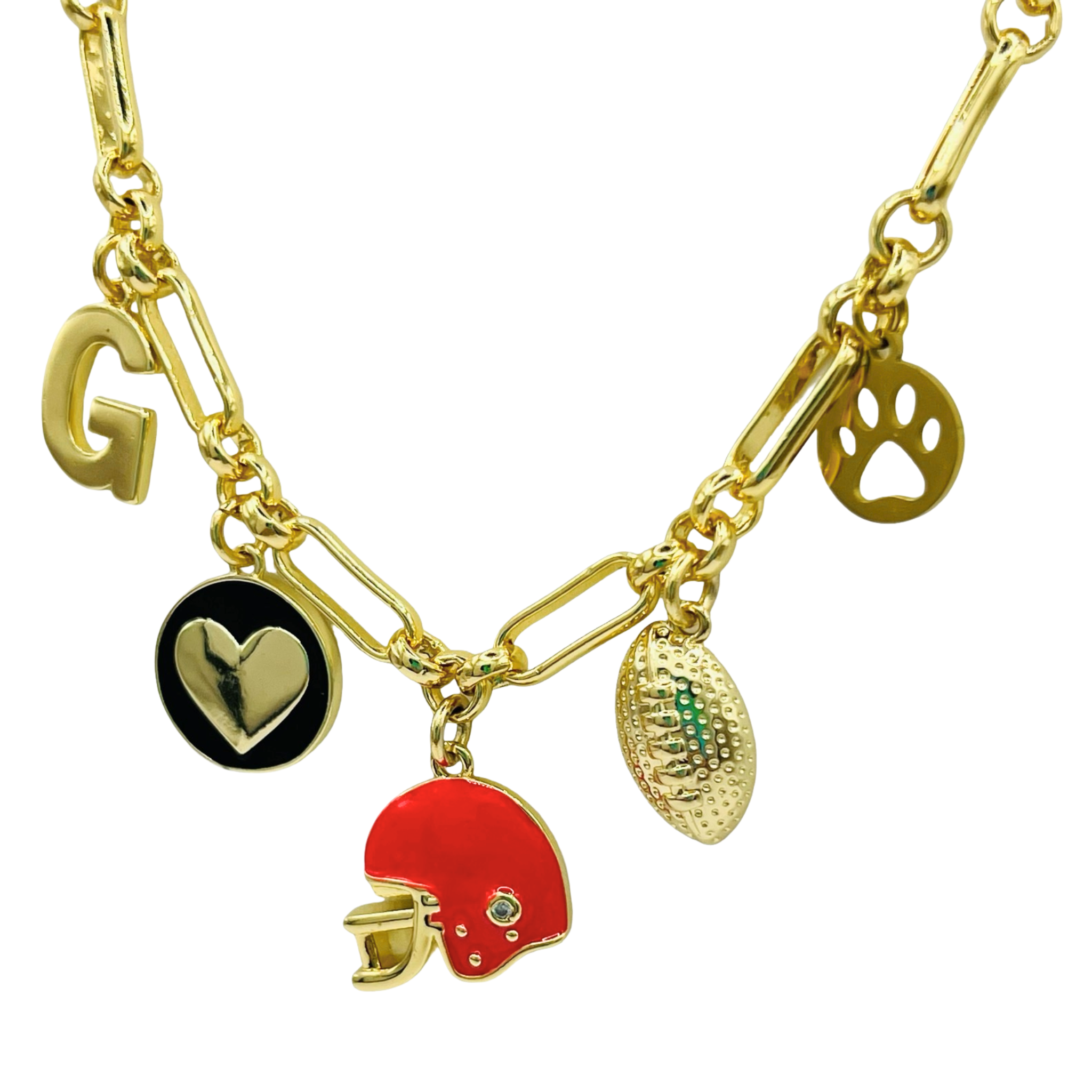 Game Day Spirit Charm Necklace -Black, White, & Red