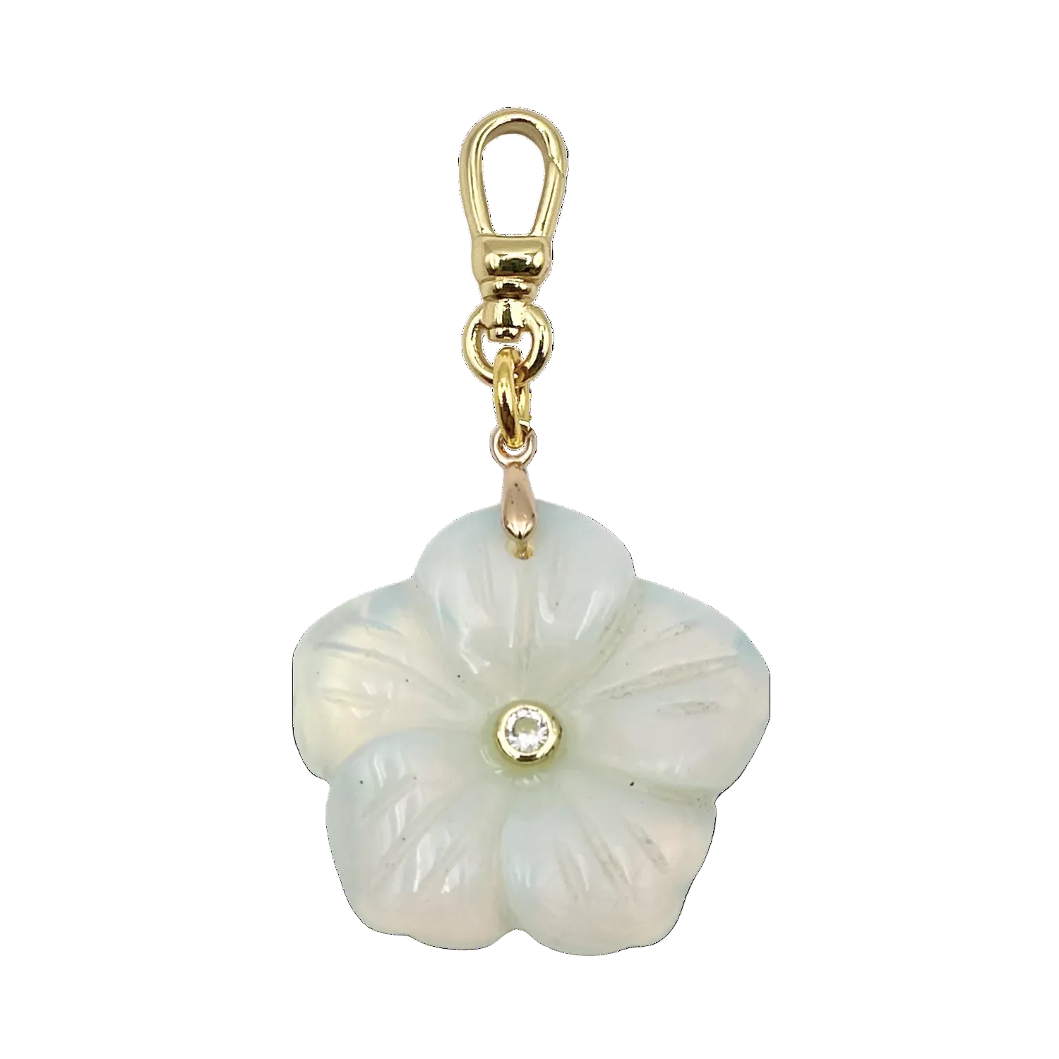 White semi-precious flower pendant with rhinestone center piece with gold charm clip by HOLST_+LEE