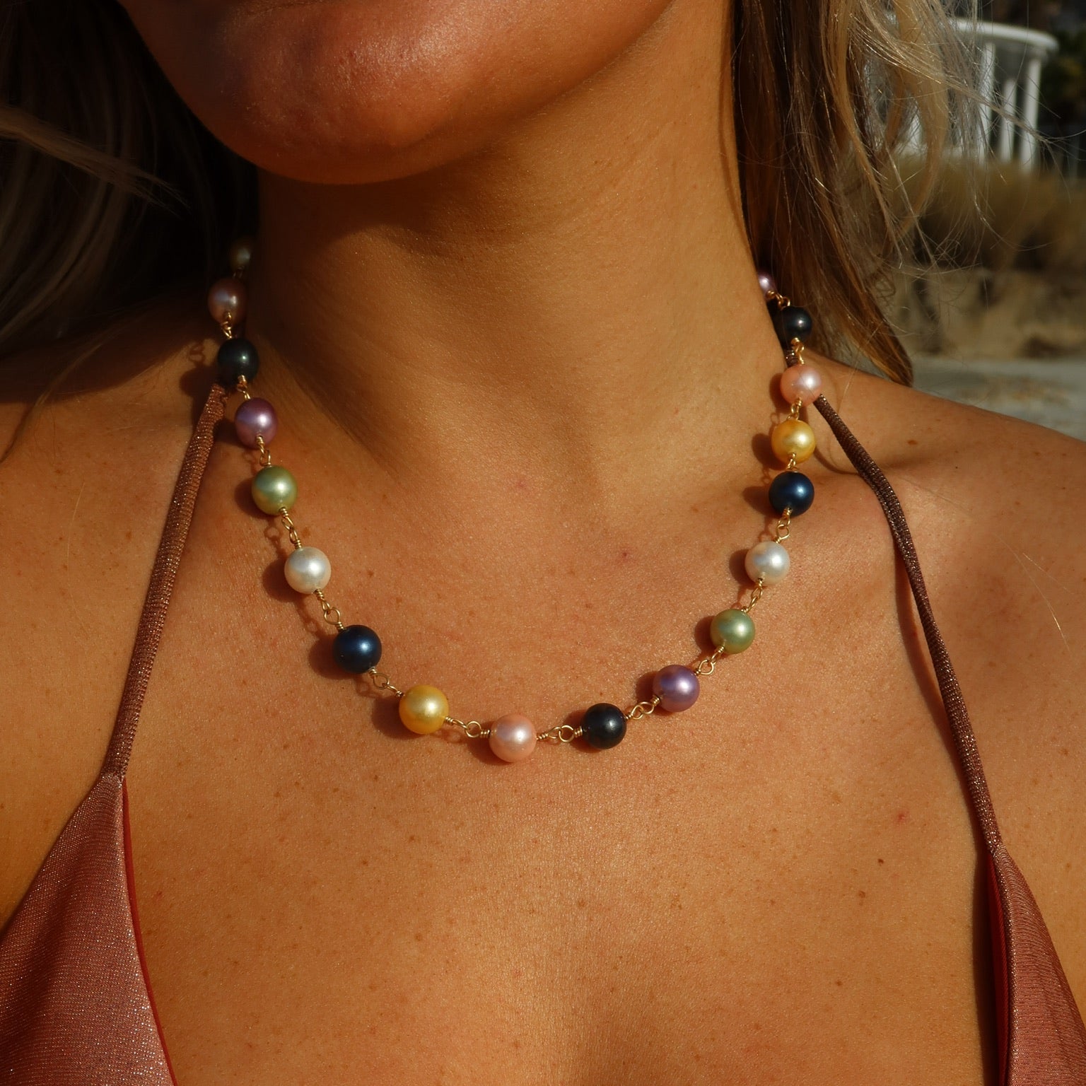Pearl Chain Necklace Multicolored
