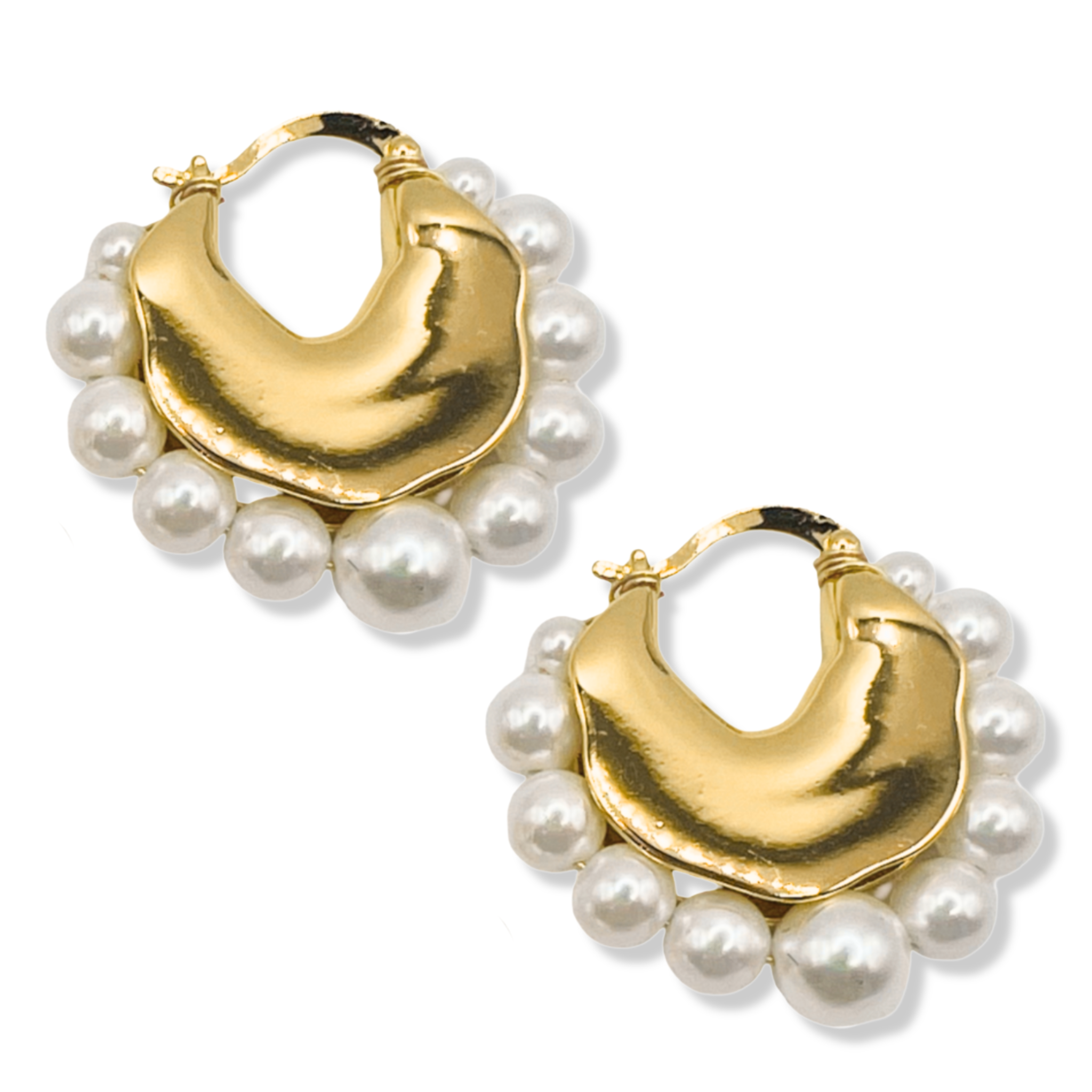 Gold chunky hoop earrings with pearl border by HOLST+LEE