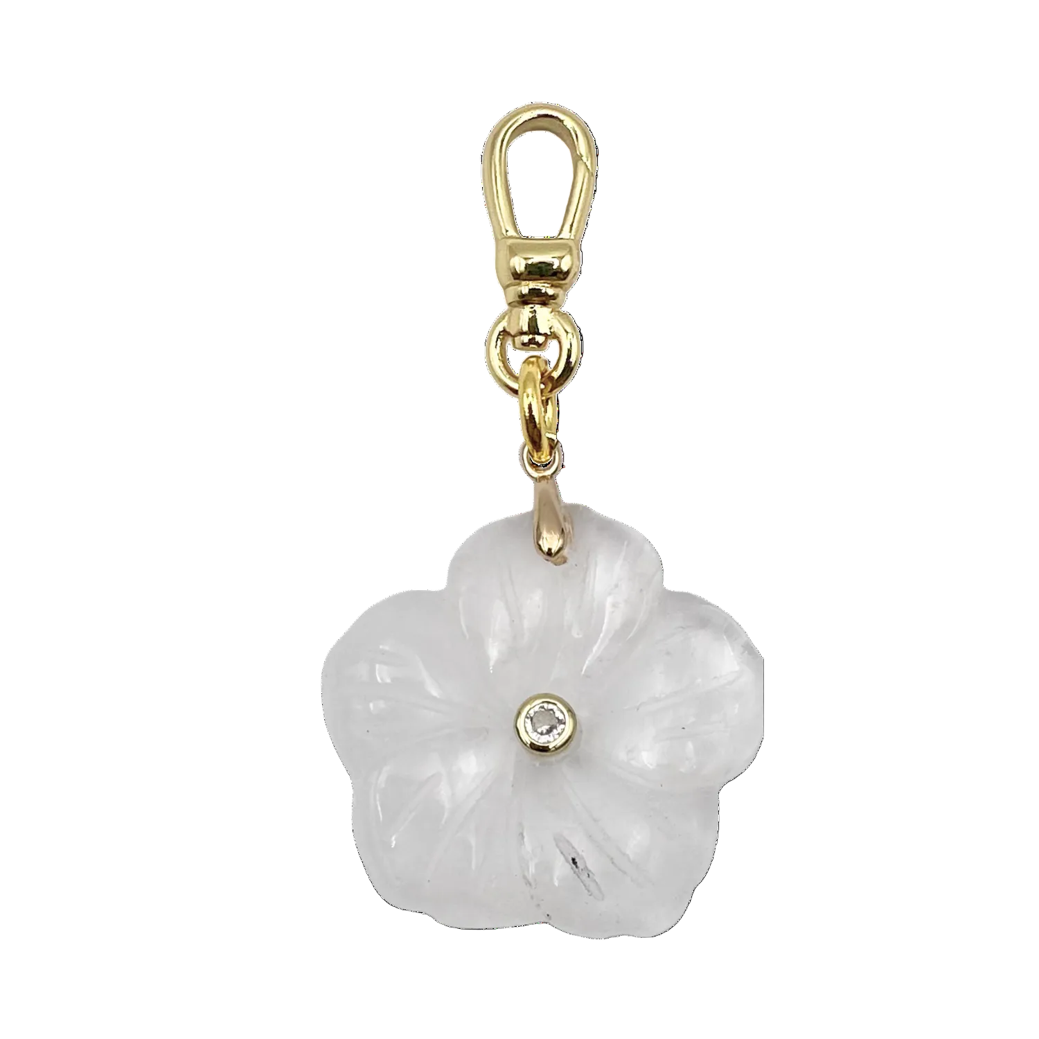Clear semi-precious flower pendant with rhinestone center piece with gold charm clip by HOLST_+LEE
