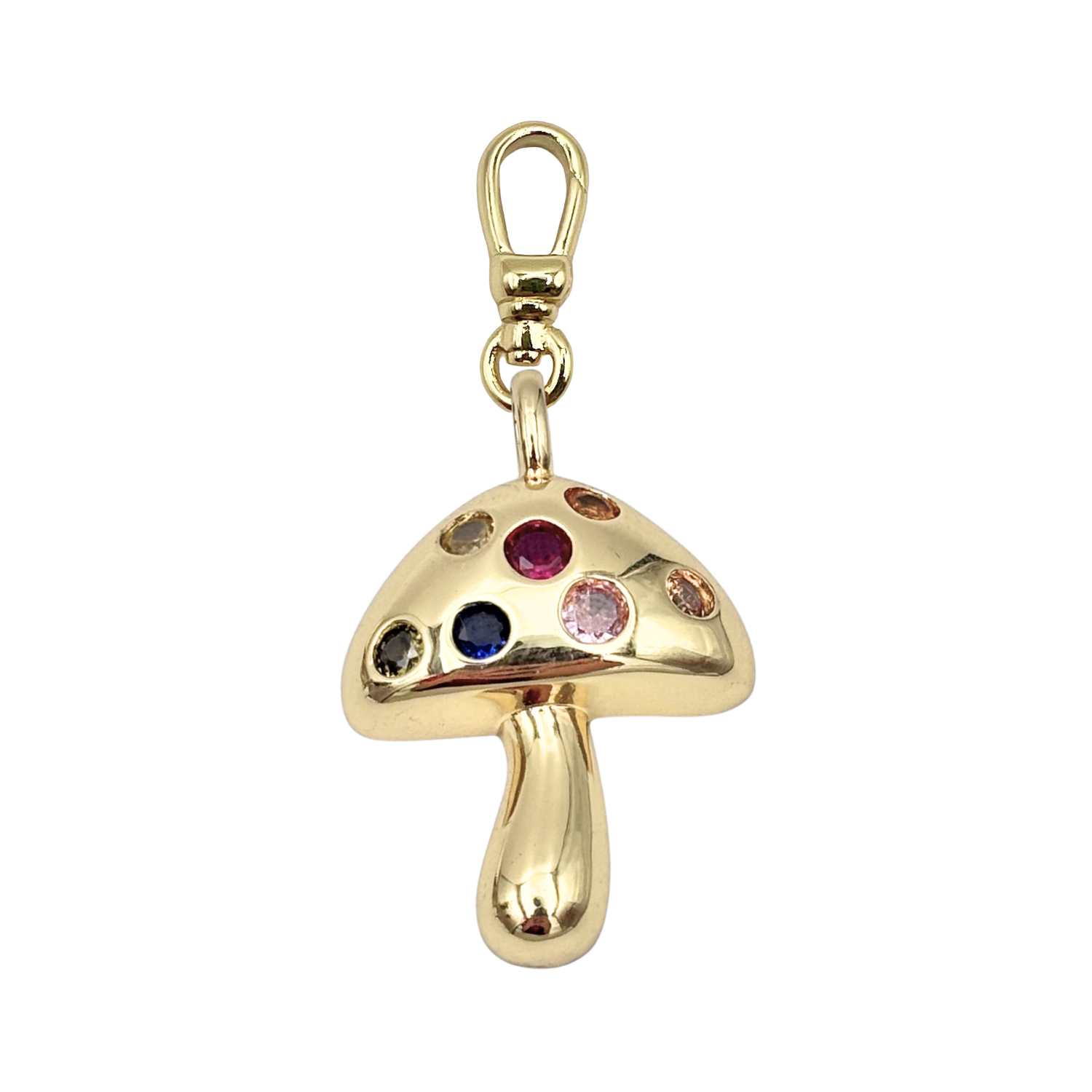 Gold mushroom charm with colorful gemstones with gold charm clip by HOPLST+LEE