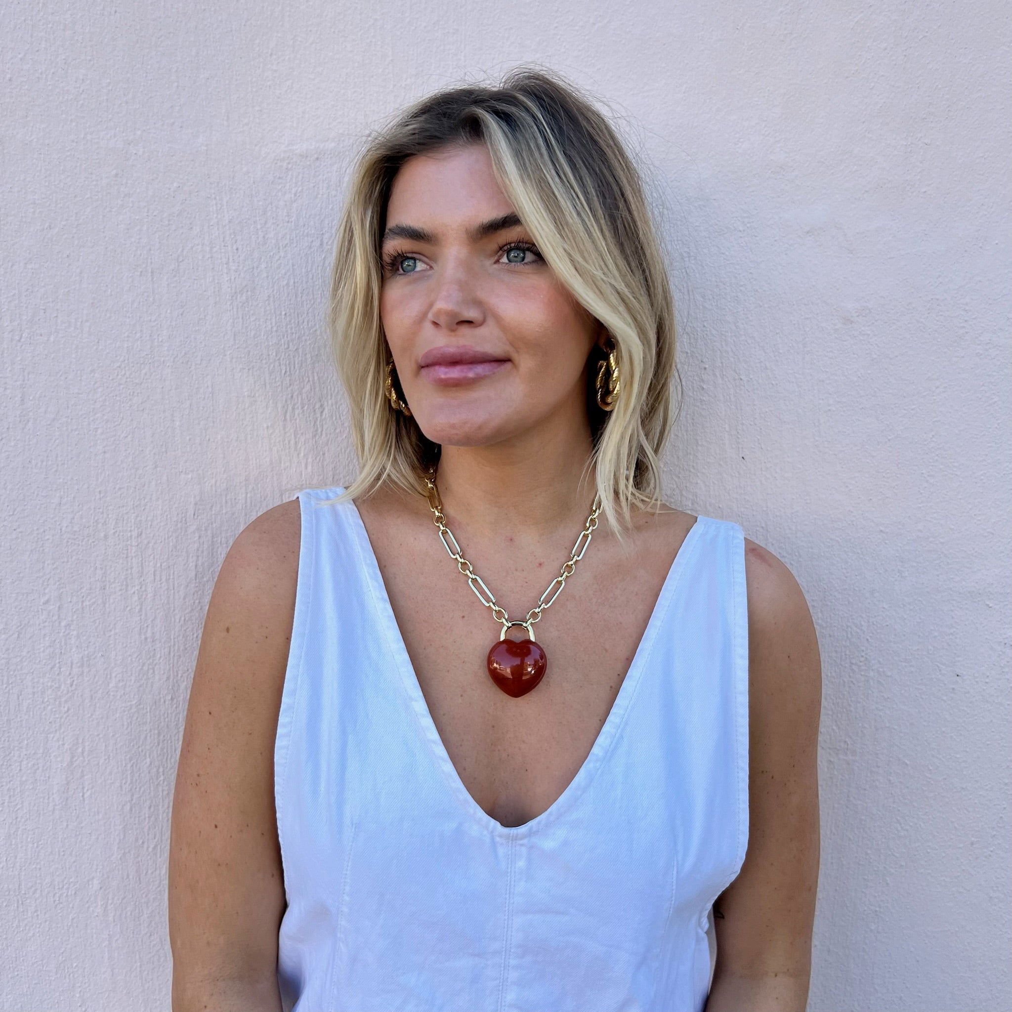 Red Agate Heart Locket Necklace