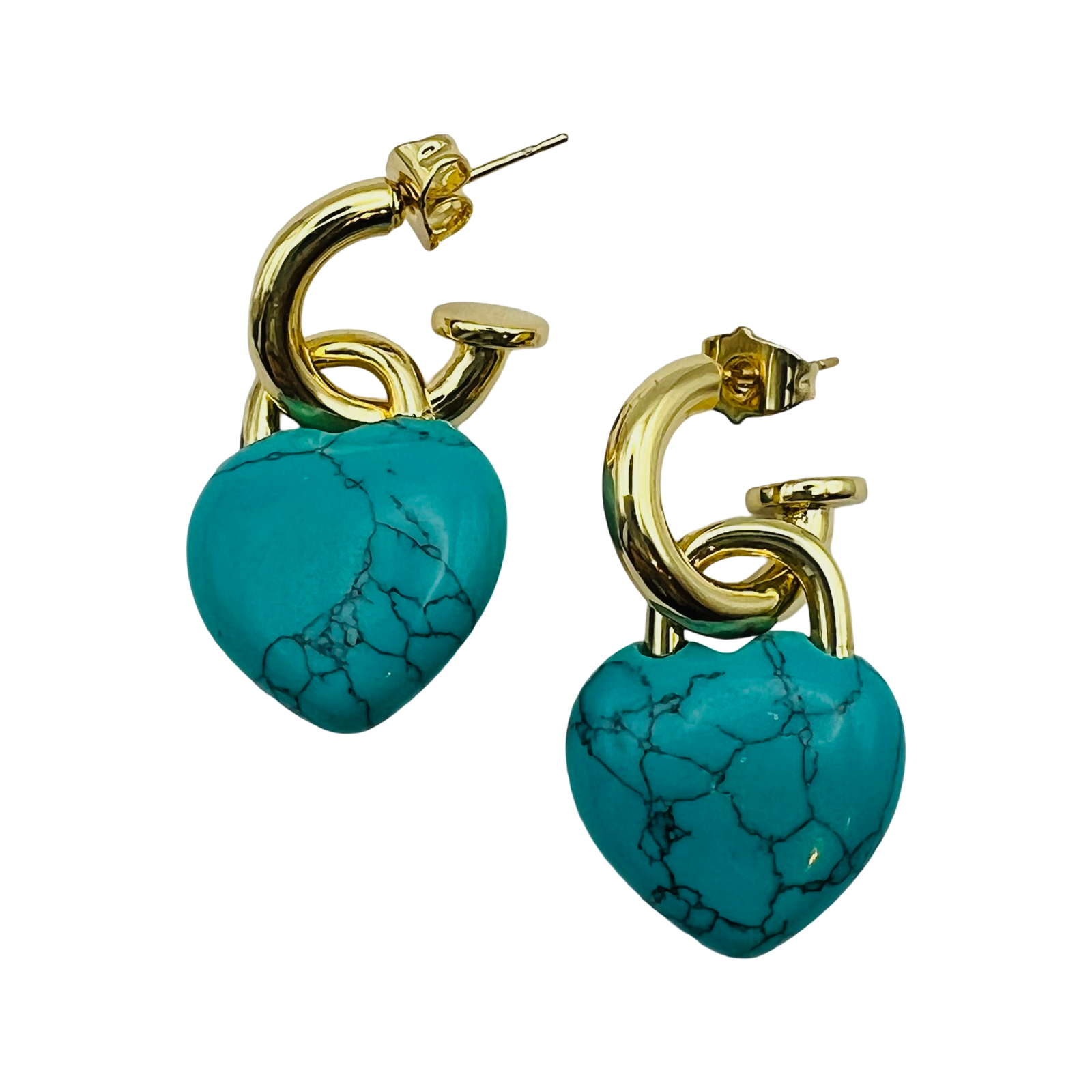 Semi Precious Heart Locket Earring Turquoise