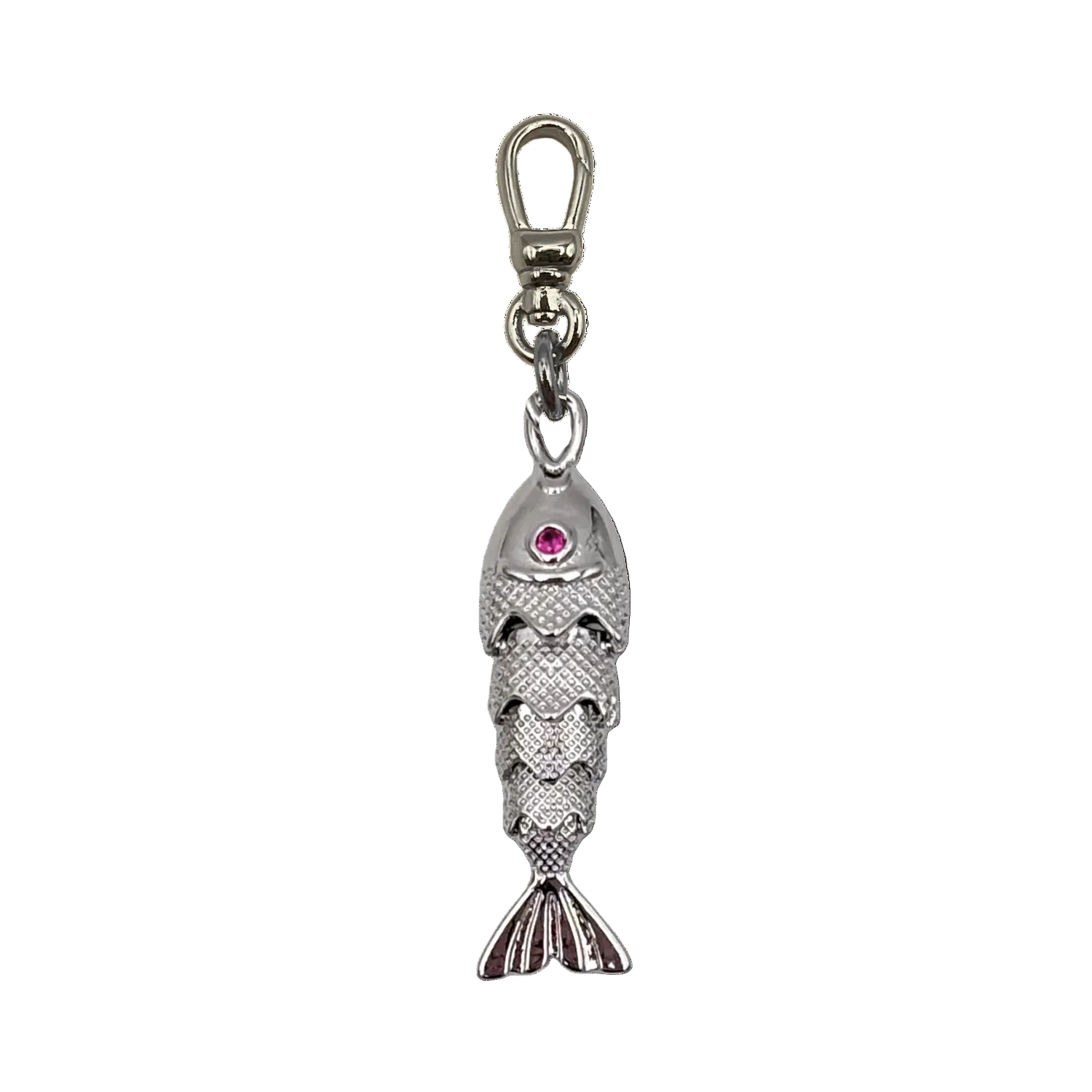 Silver ruby eyed articulated fish charm with silver charm clip by HOLST+LEE