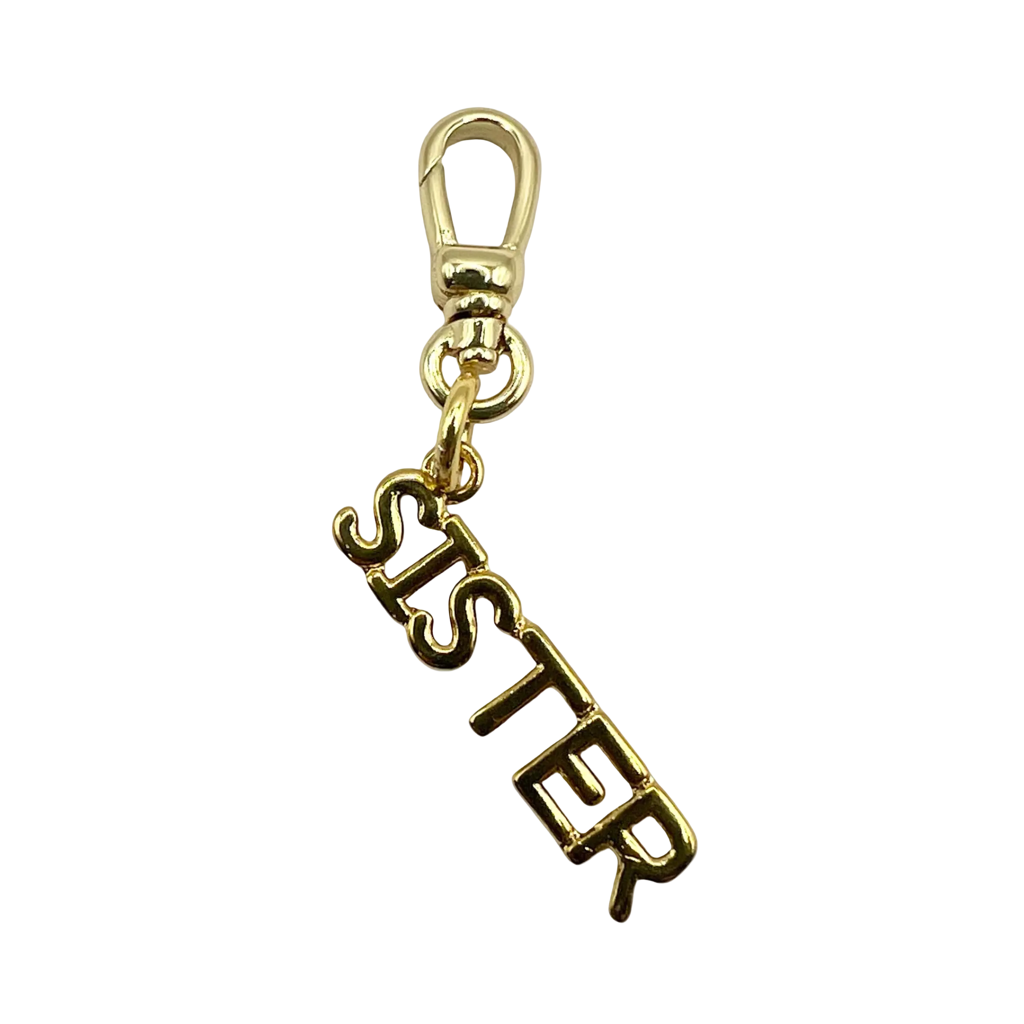 Gold 'SISTER' charm with gold charm clip by HOLST+LEE