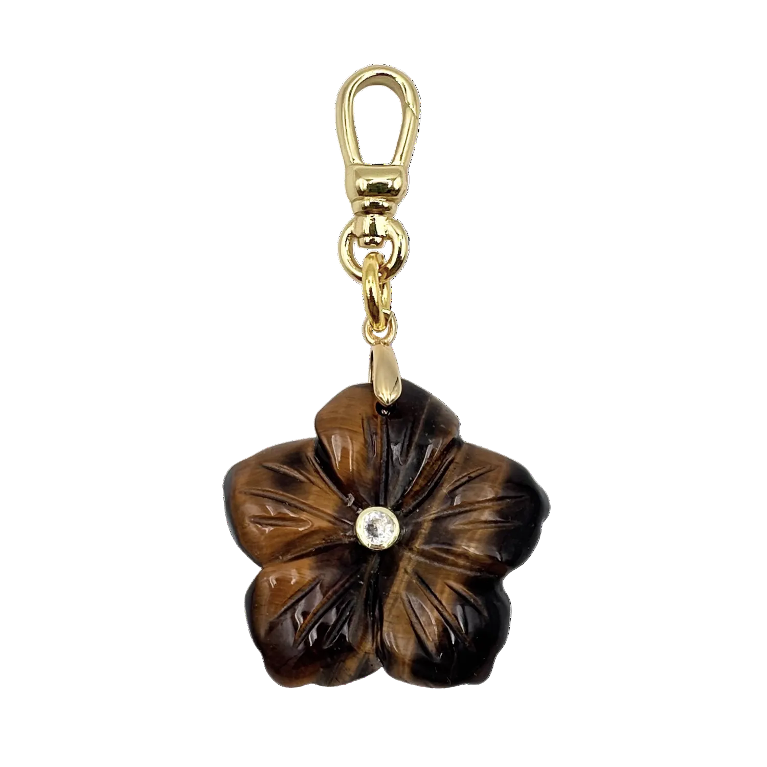 Brown semi-precious flower pendant with rhinestone center piece with gold charm clip by HOLST_+LEE