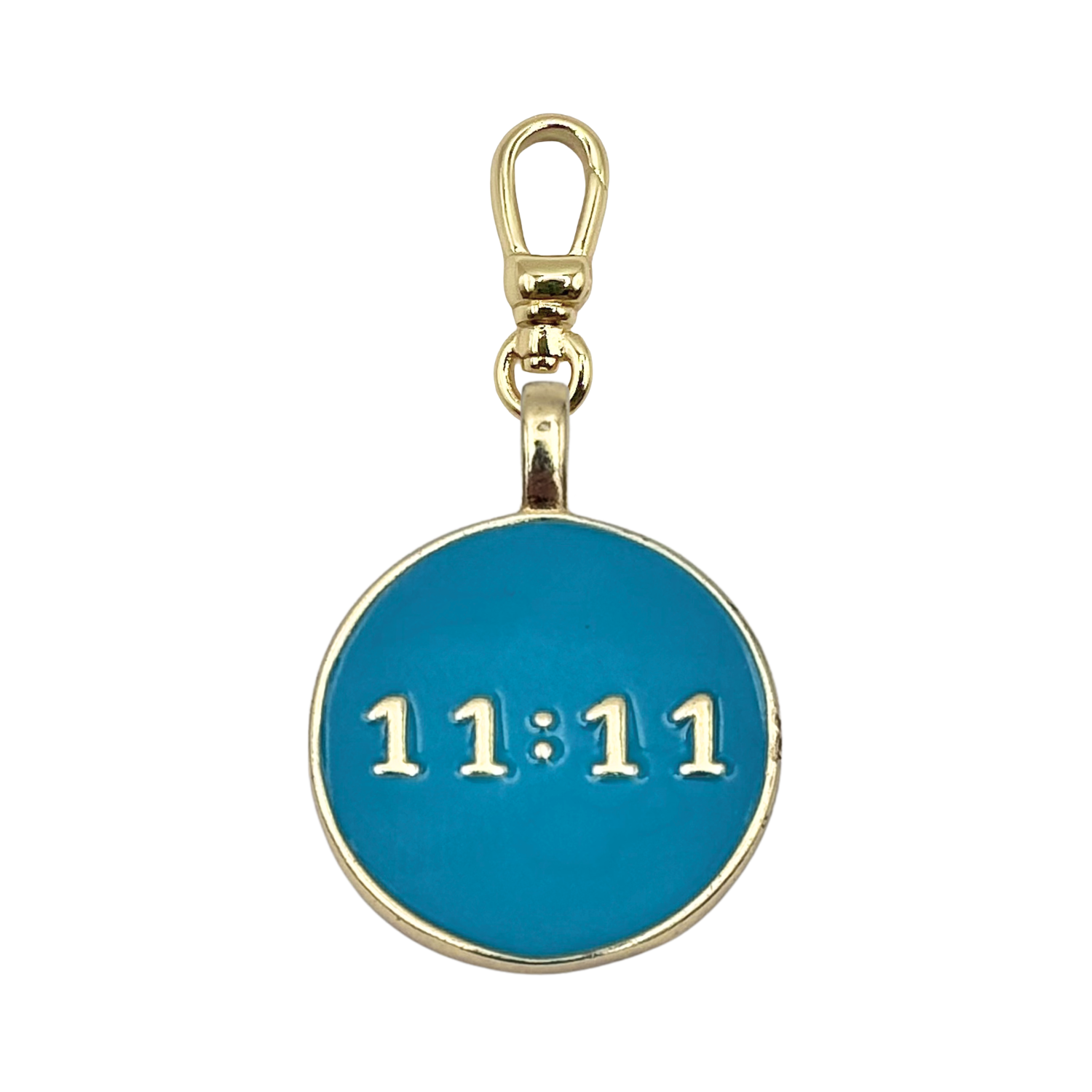 Turquoise enamel 11:11 angel number charm with gold text with gold charm clip by HOLST+LEE