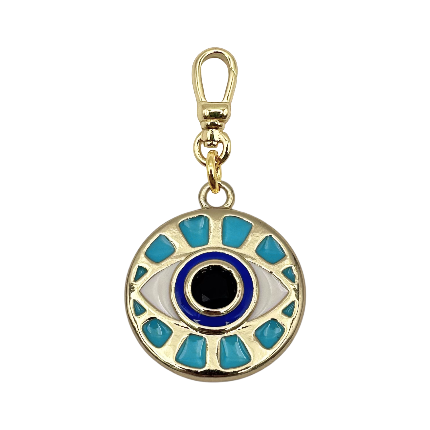 Gold blue and black evil eye design with gold charm clip by HOLST+LEE
