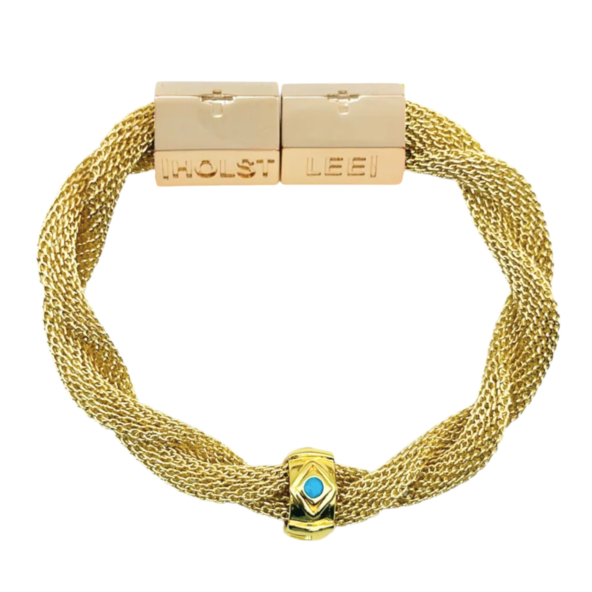 TwistedMeshGoldwithTurquoiseEvilEye
