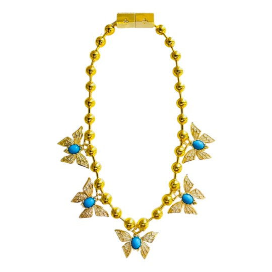 Butterfly Collar Necklace Gold Turquoise