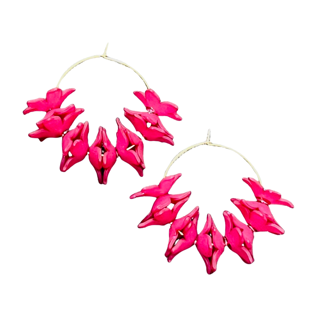 Fuchsia Floral Hoop Earrings