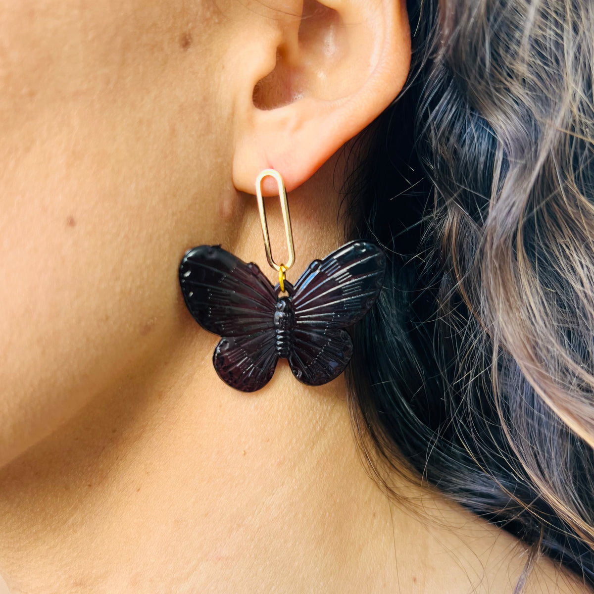 Acrylic Butterfly Earrings Black