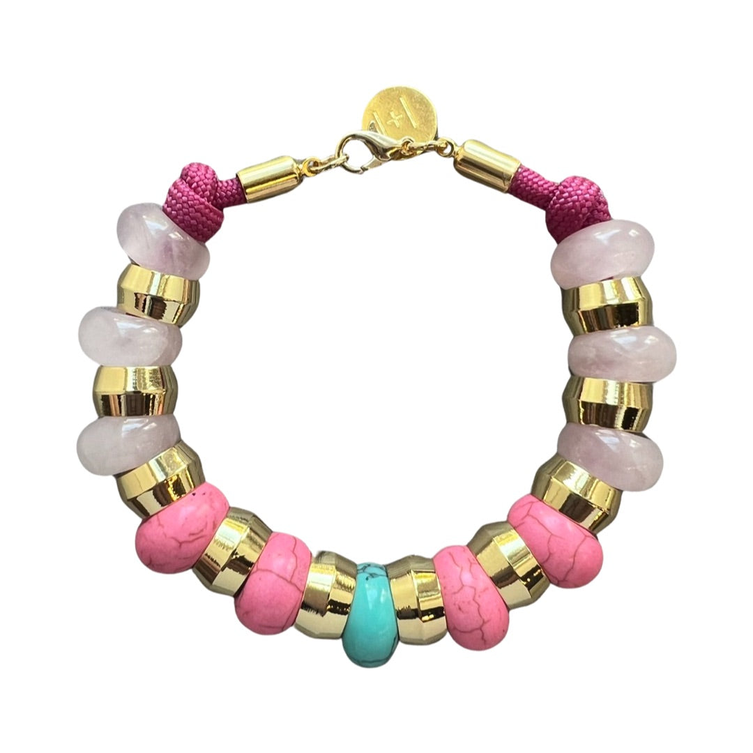 Semi-Precious Bracelet Turquoise, Rose Quartz, Pink Amazonite