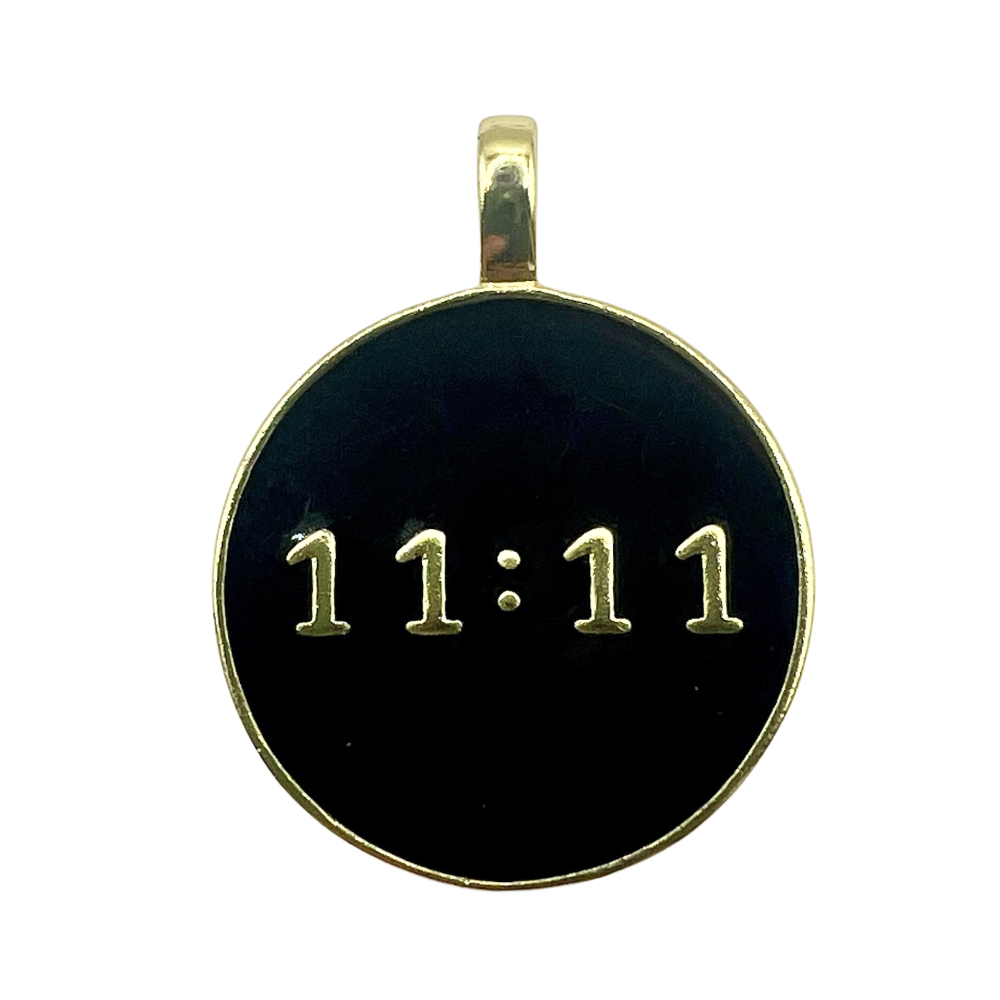 Black enamel 11:11 angel number charm with gold text by HOLST+LEE
