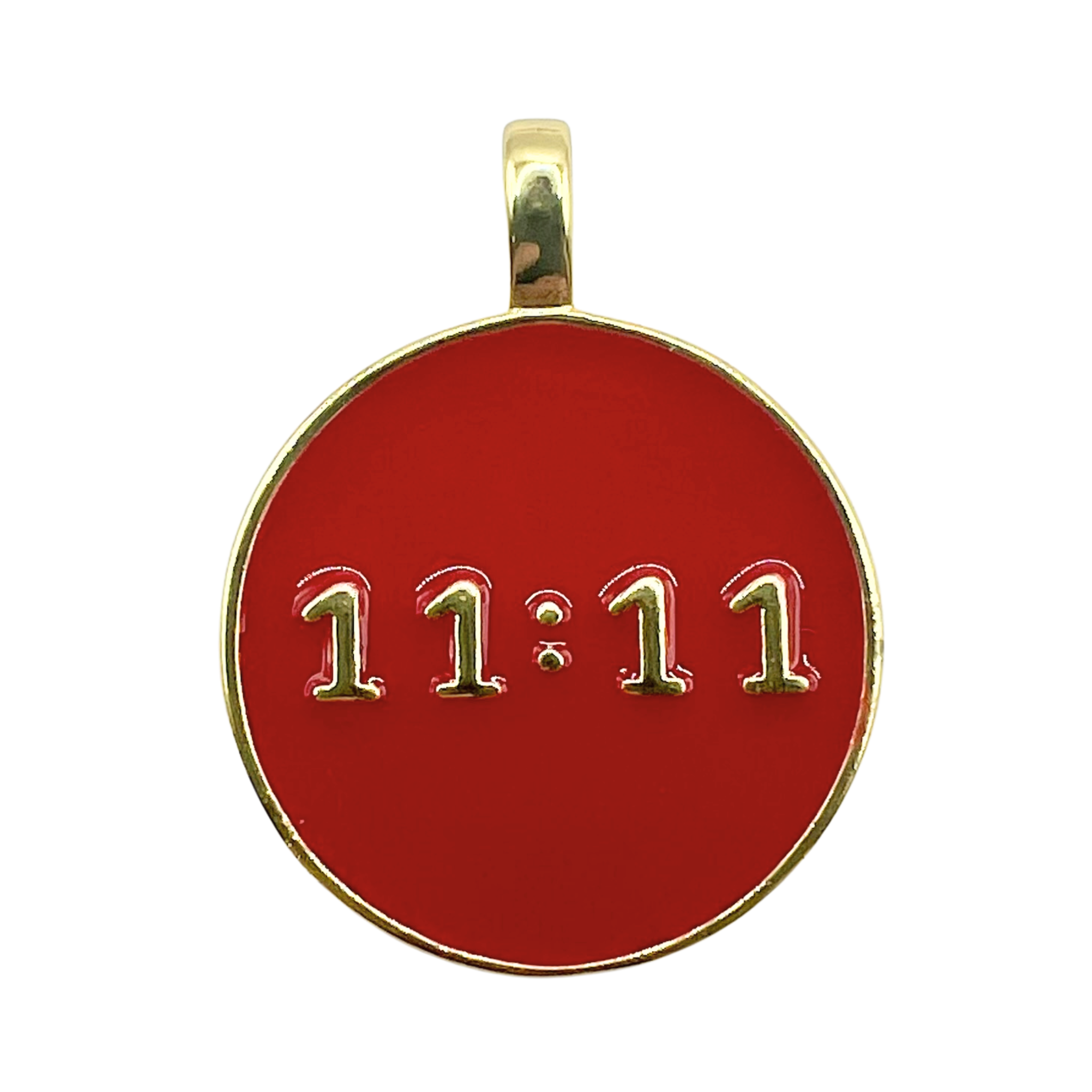 Red enamel 11:11 angel number charm with gold text by HOLST+LEE