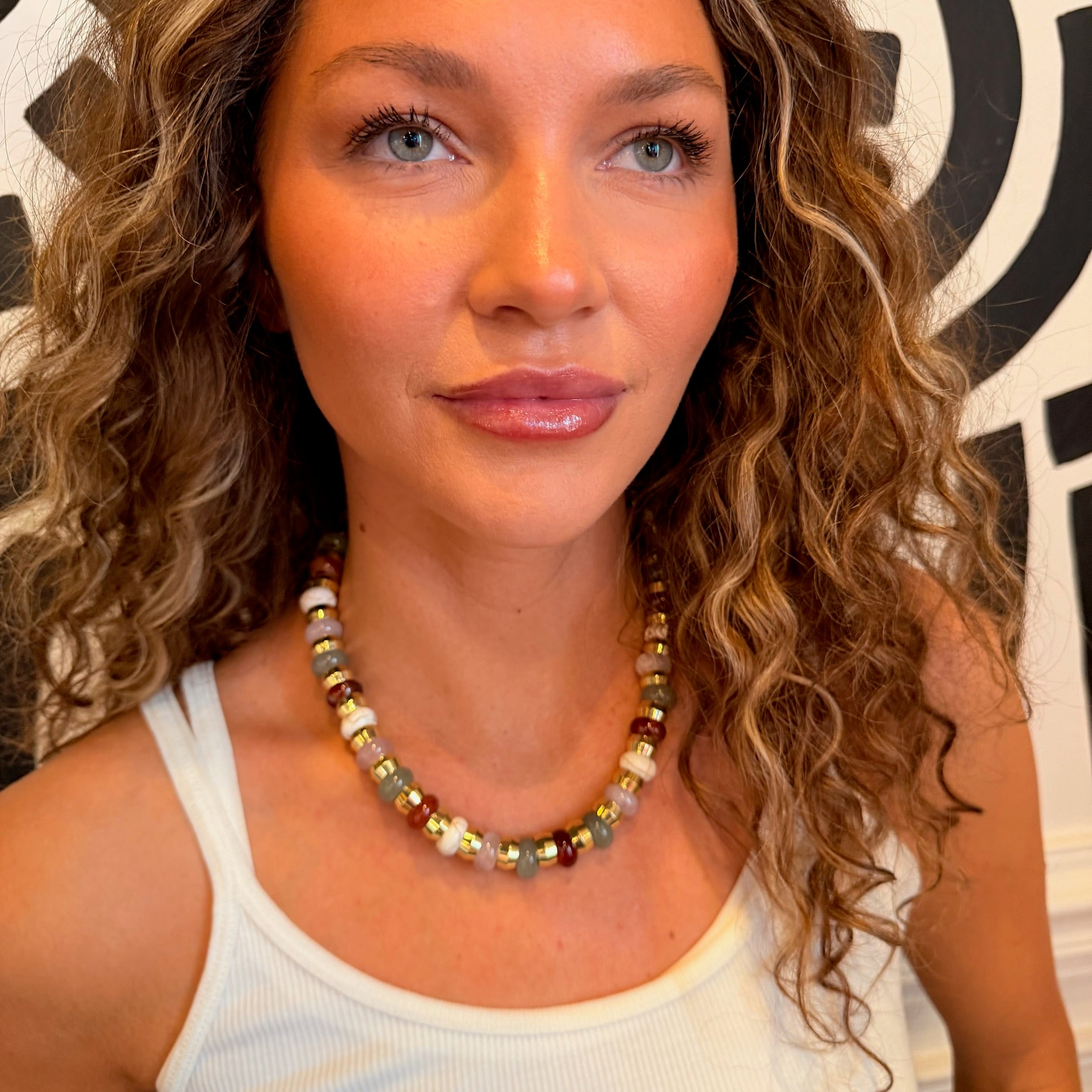 133846E1-9F57-Semi-Precious Necklace - neutral - on model