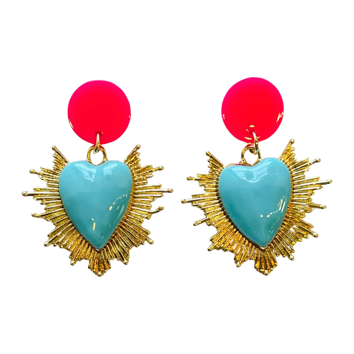 Neon Sacred Heart Earrings Baby Blue and Pink