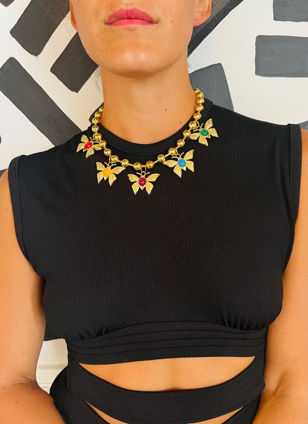 Butterfly Collar Necklace Gold Multi
