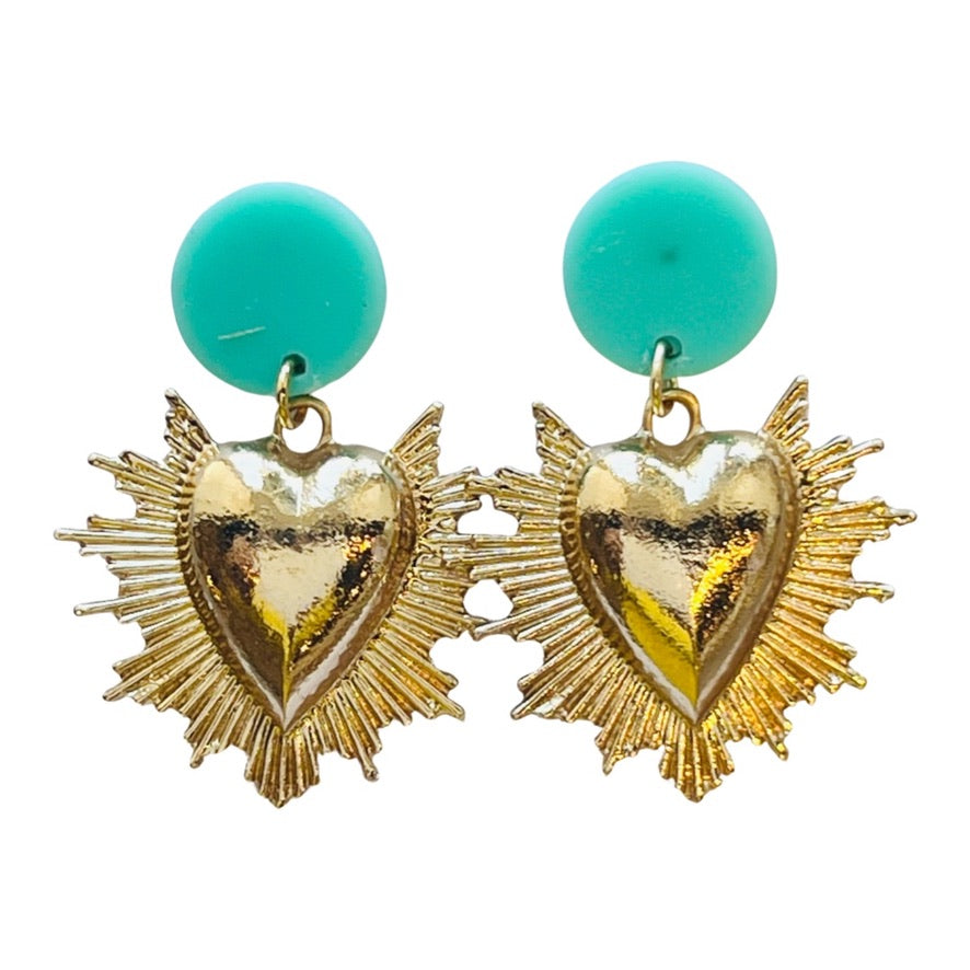 Sacred Heart Earrings Turquoise