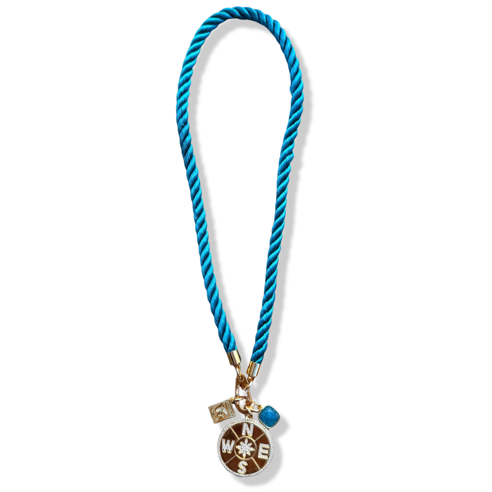 Blue twisted rope necklace with Compass, turquoise stone charm HOLST+LEE