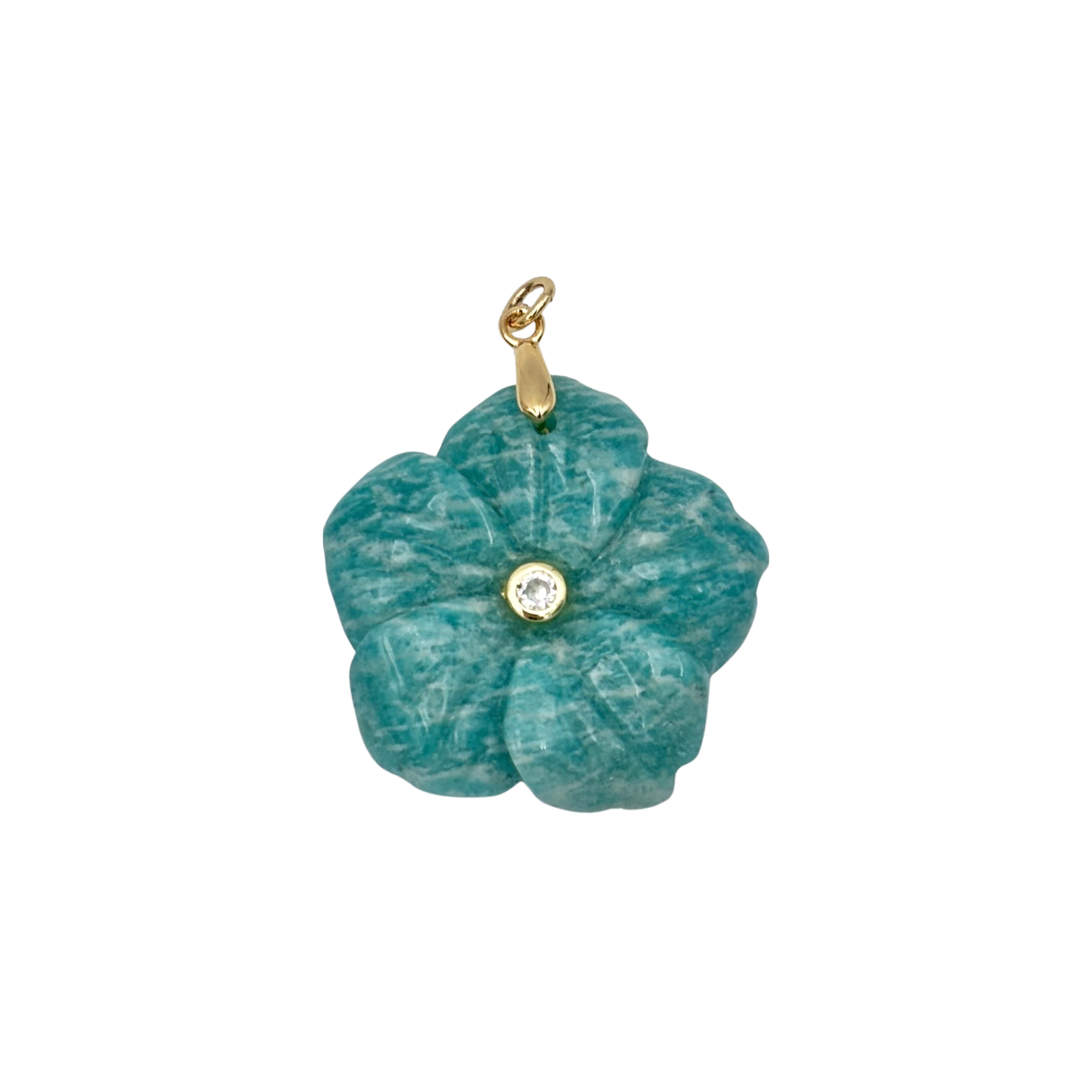 Blue Green Amazonite semi-precious flower pendant with rhinestone center piece by HOLST+LEE