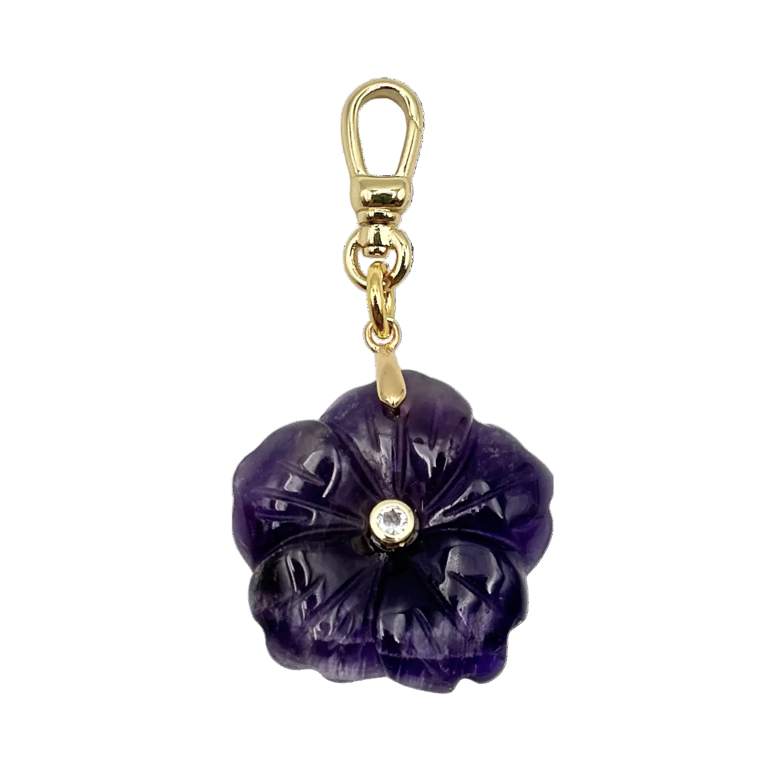 Purple semi-precious flower pendant with rhinestone center piece with gold charm clip by HOLST_+LEE