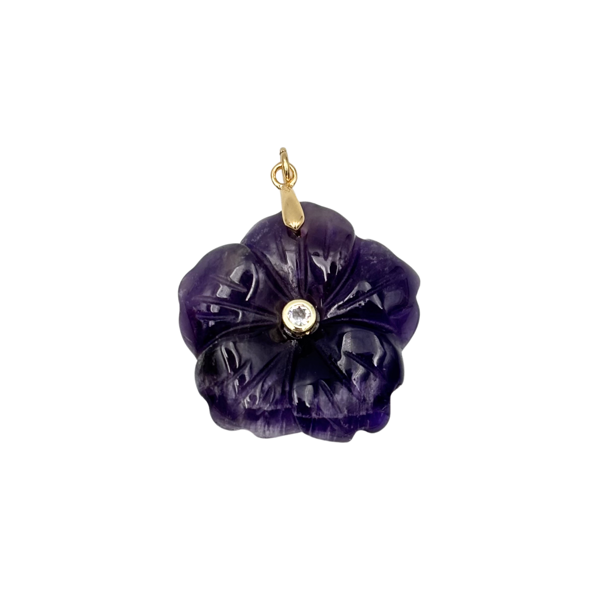 Purple amethyst semi-precious flower pendant with rhinestone center piece by HOLST+LEE
