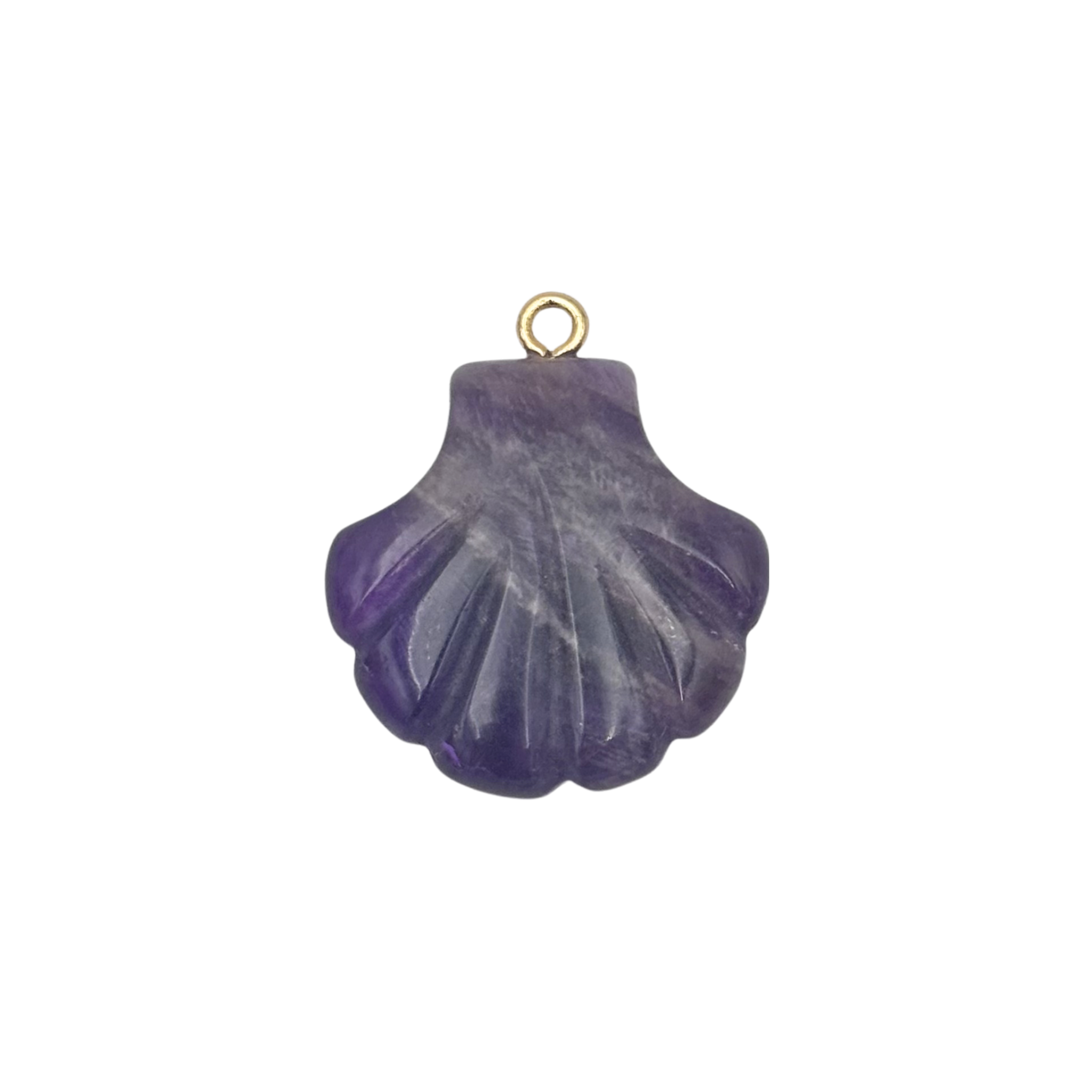 Amethyst carved scallop shell charm with polished stone finish by HOLST+LEE
