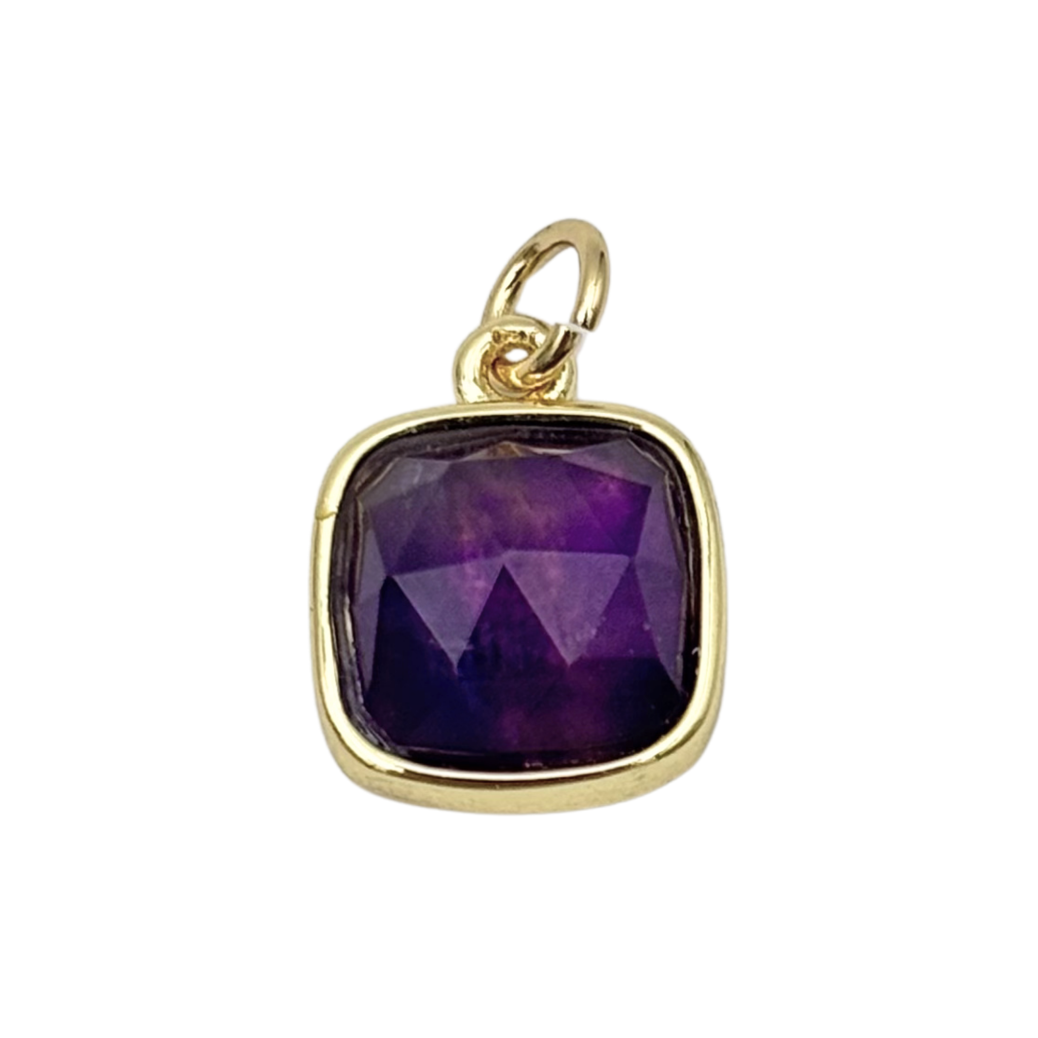 Gold cushion-bezel pendant with faceted amethyst stone by HOLST+LEE