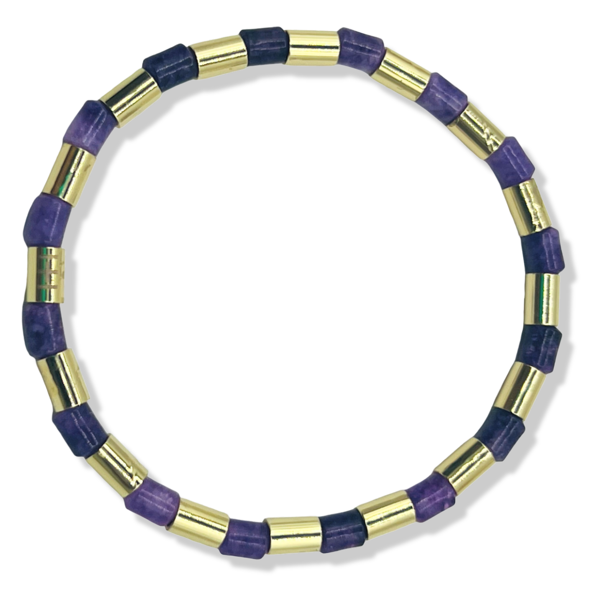 Bracelet with amethyst and gold cylindrical beads by HOLST+LEE