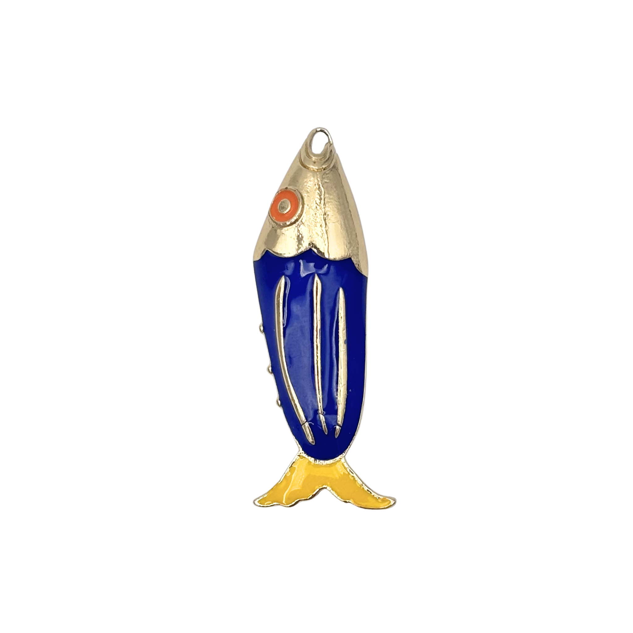 Antique blue enamel fish pendant with and orange eye detail by HOLST+LEE